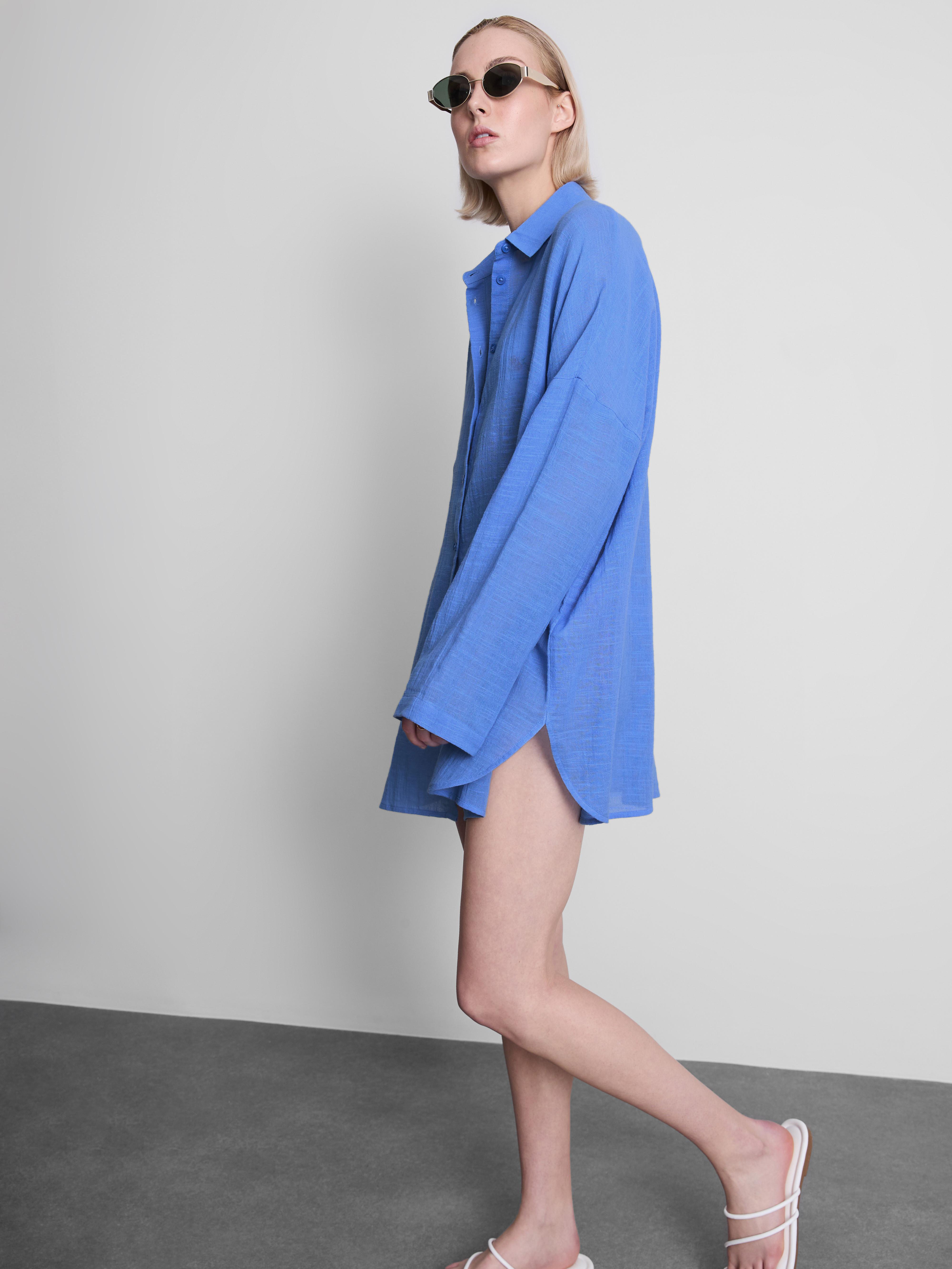 Women's Blue Button-Down Beach Shirt