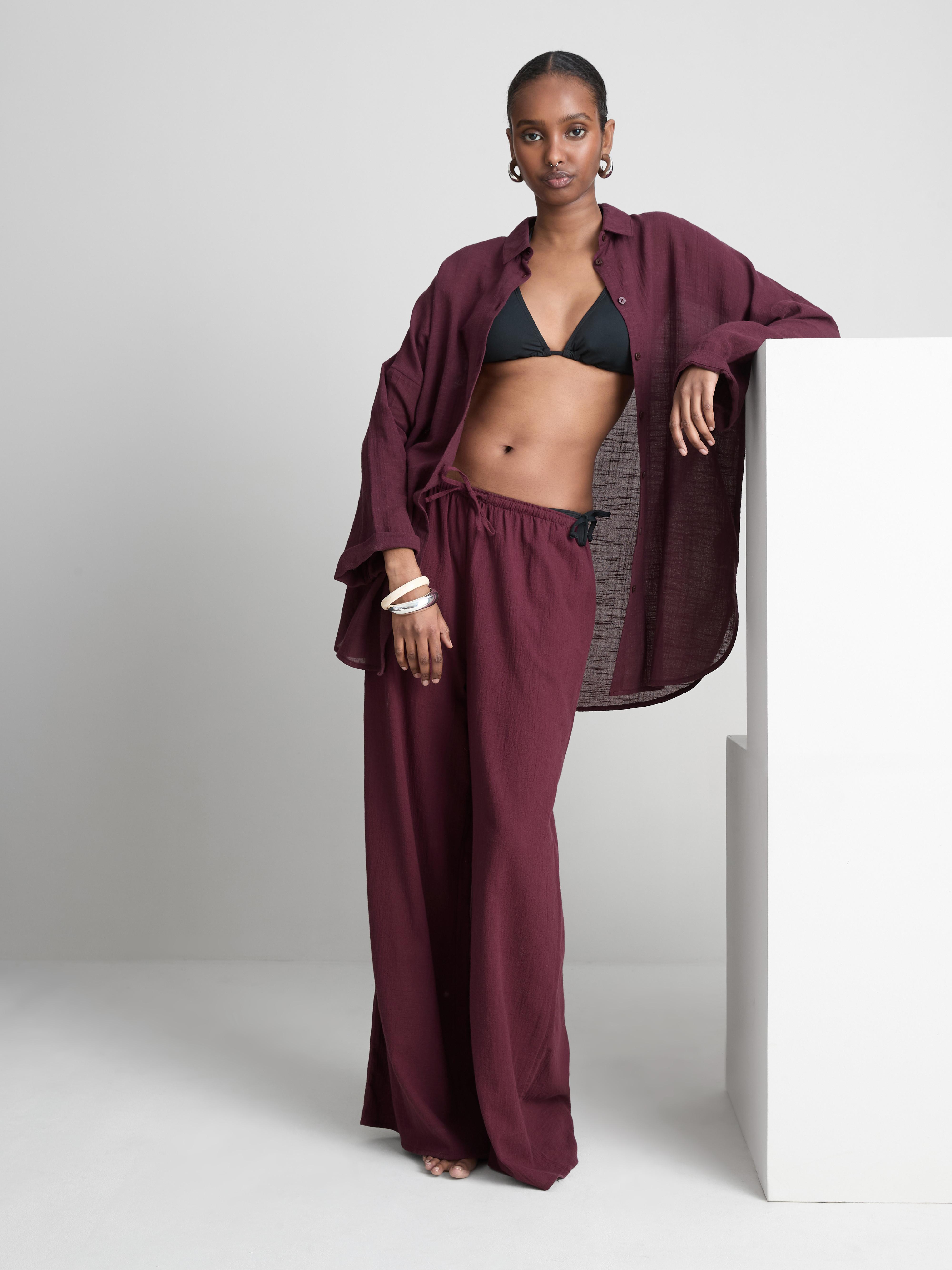 Women's Dark Purple Button-Down Beach Shirt