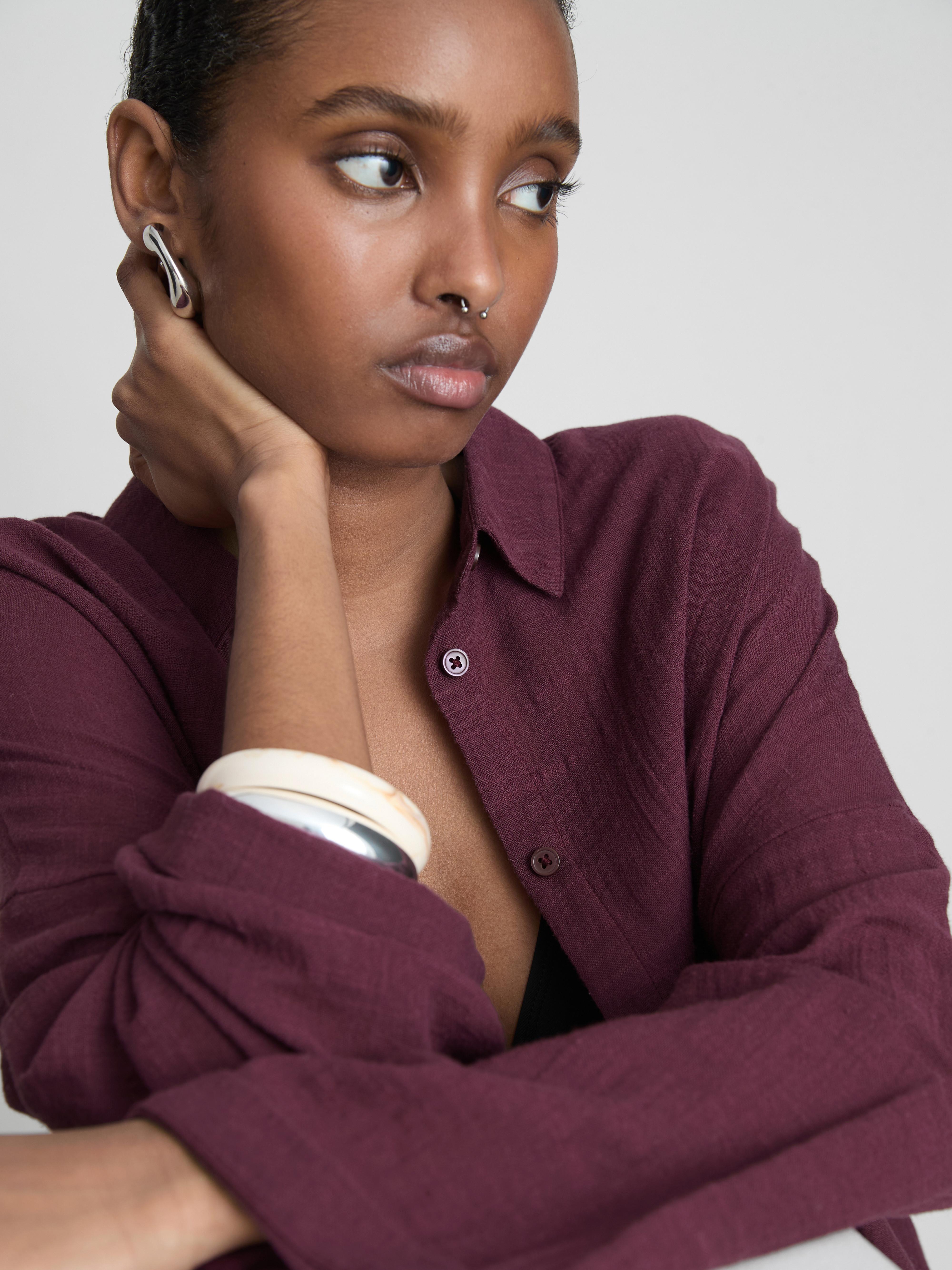 Women's Dark Purple Button-Down Beach Shirt