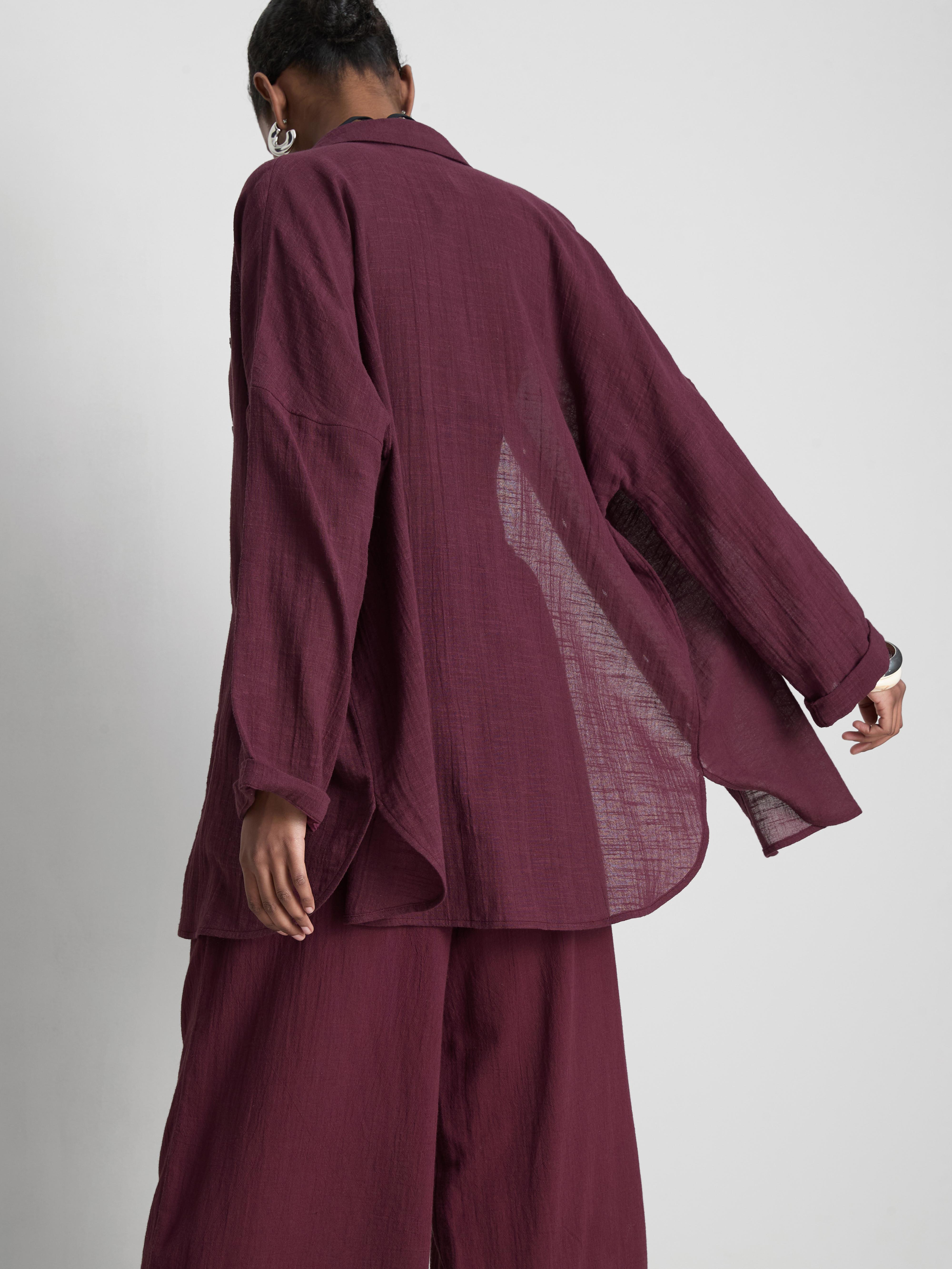 Women's Dark Purple Button-Down Beach Shirt