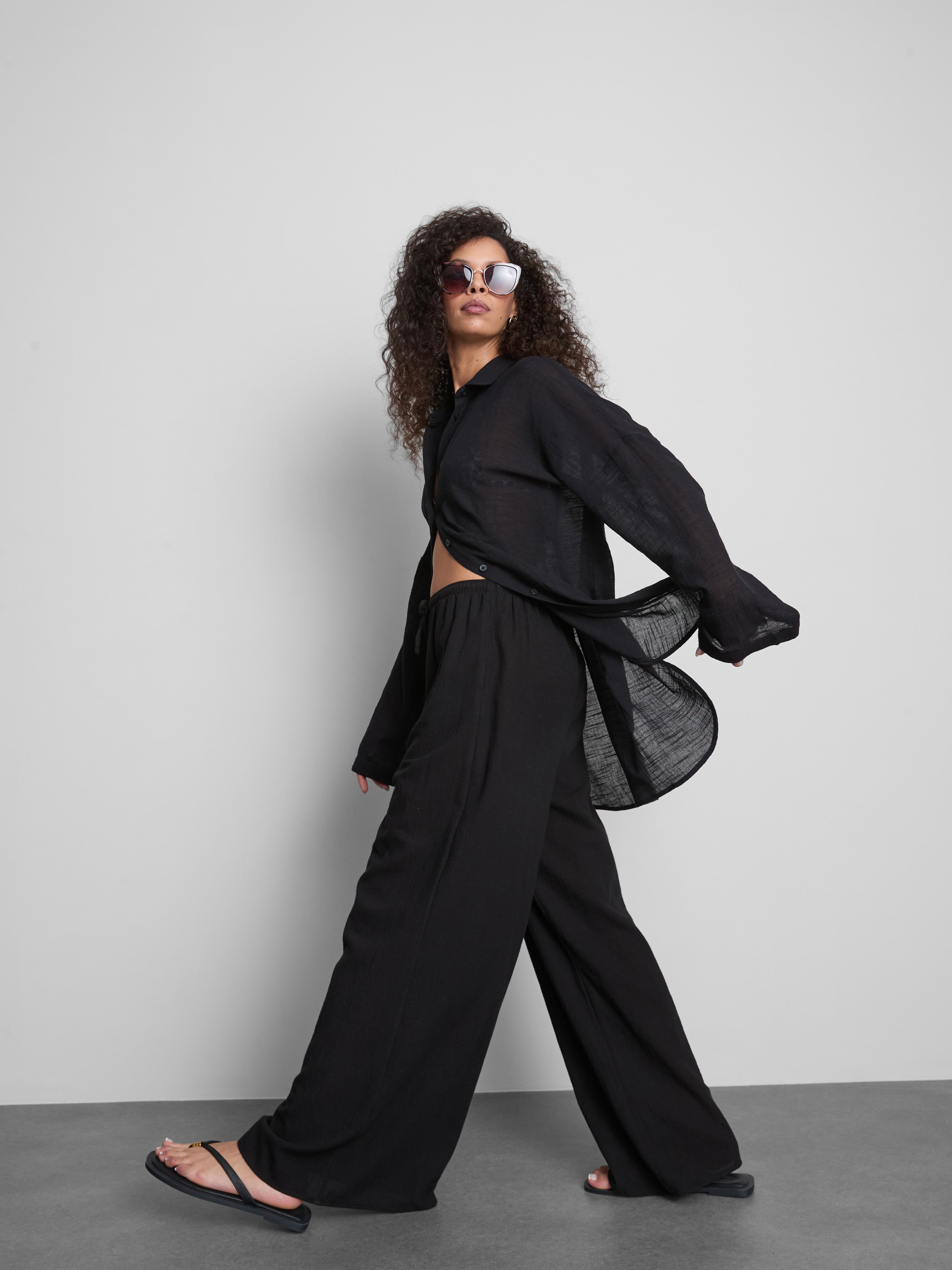 Women's Black Button-Down Beach Shirt