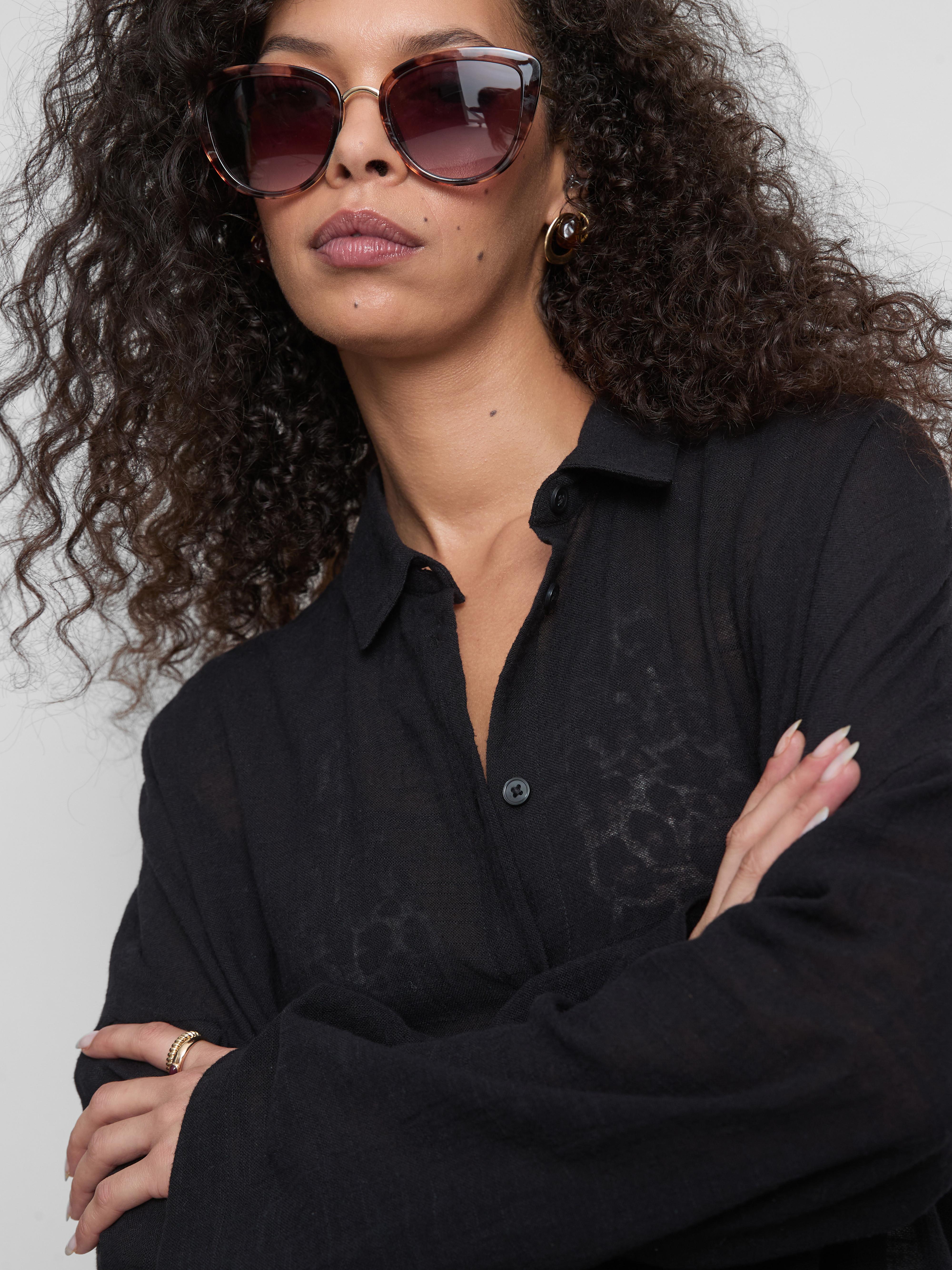 Women's Black Button-Down Beach Shirt