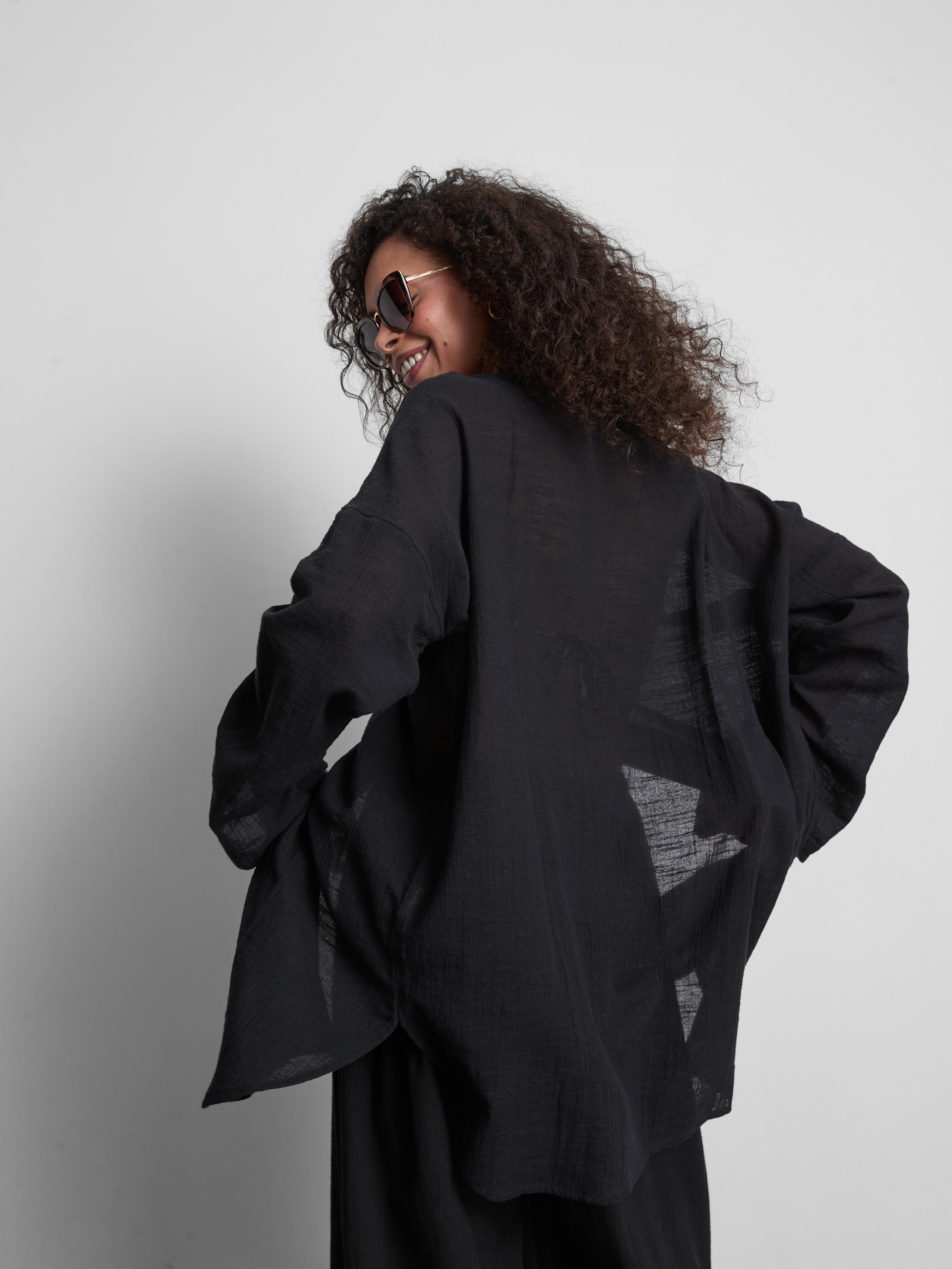 Women's Black Button-Down Beach Shirt