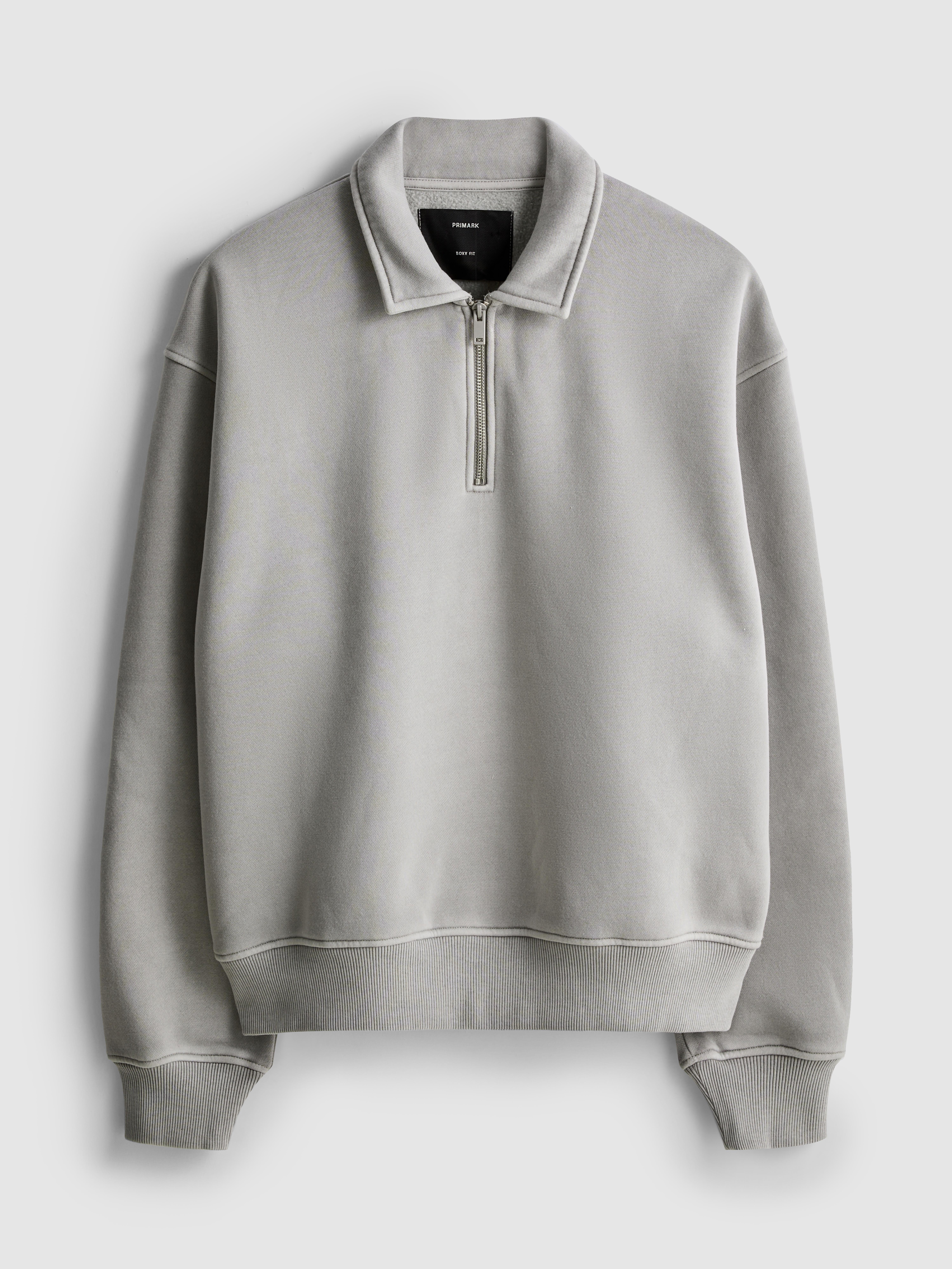 Men's Light Gray Quarter-Zip Polo Sweatshirt