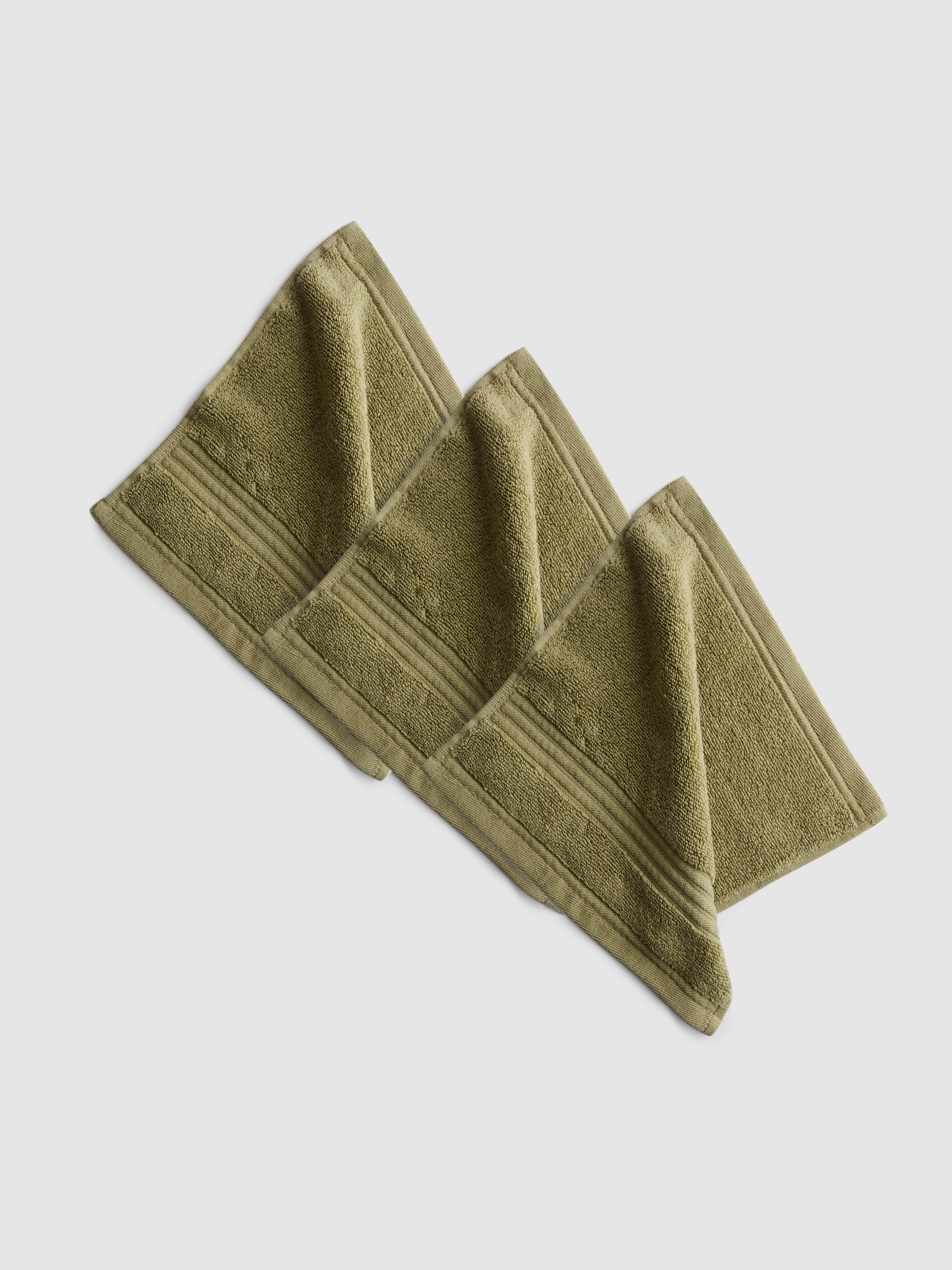 3pk Pure Cotton Ribbed Border Face Cloths