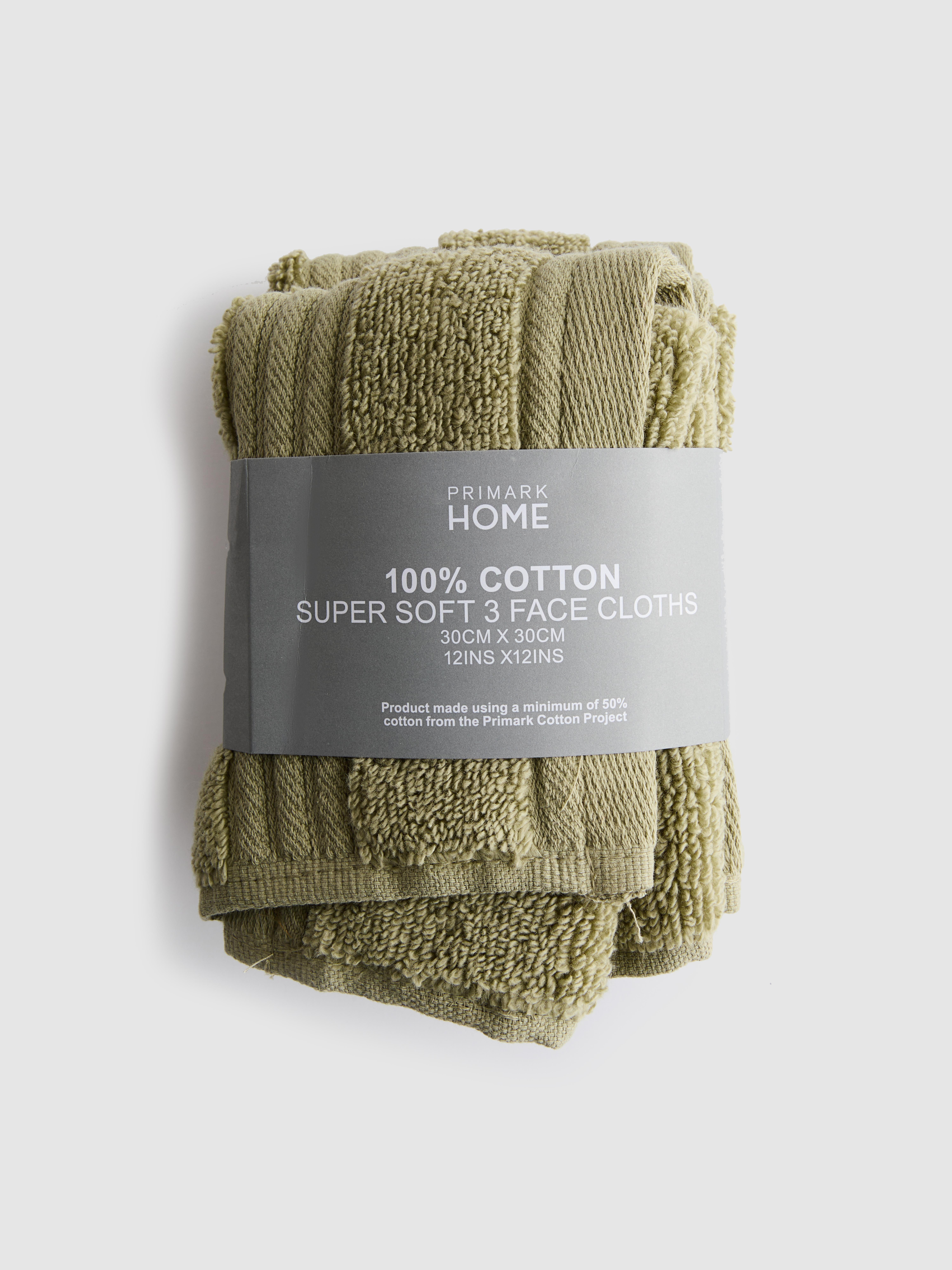 3pk Pure Cotton Ribbed Border Face Cloths