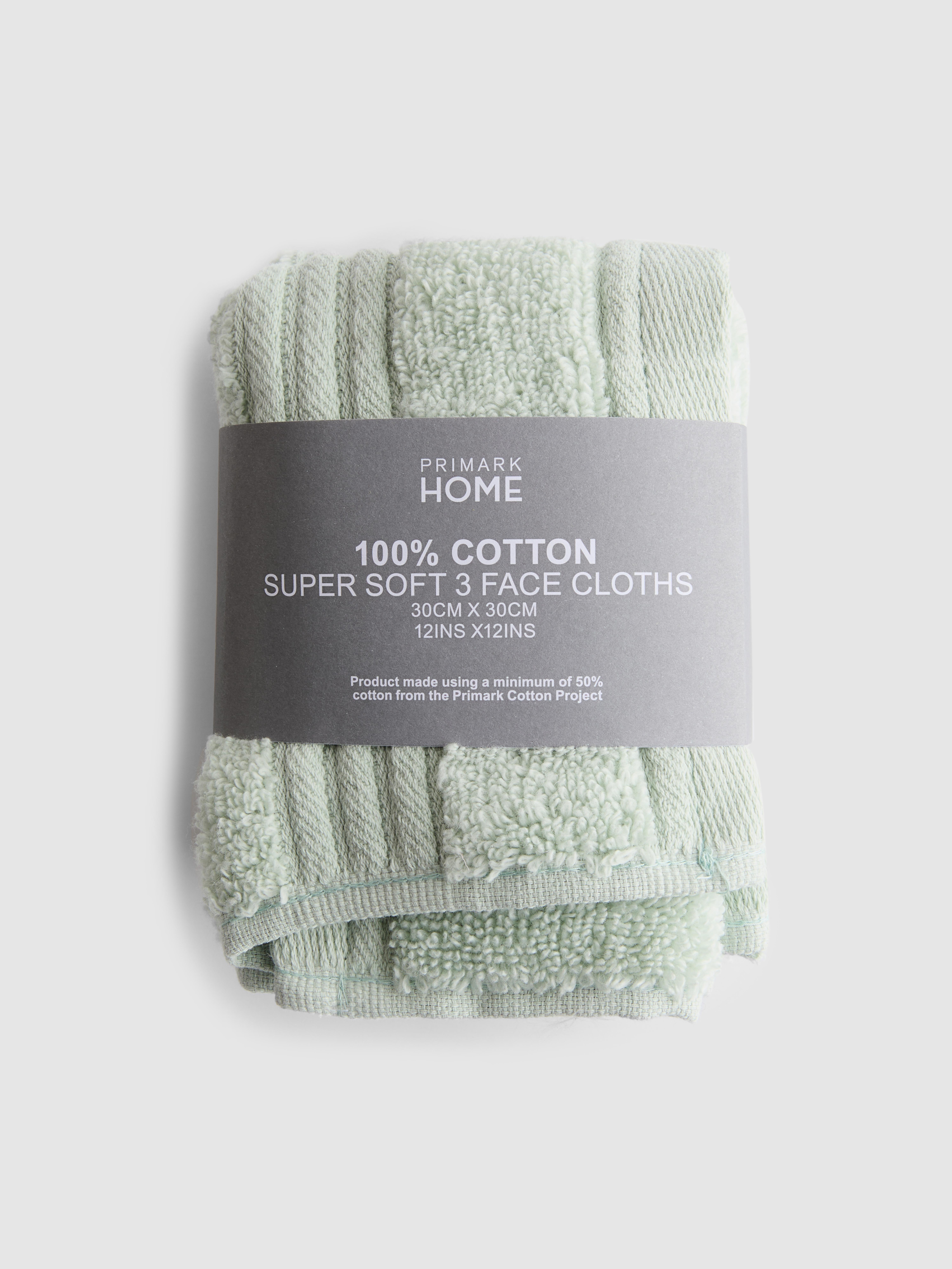 3pk Pure Cotton Ribbed Border Face Cloths
