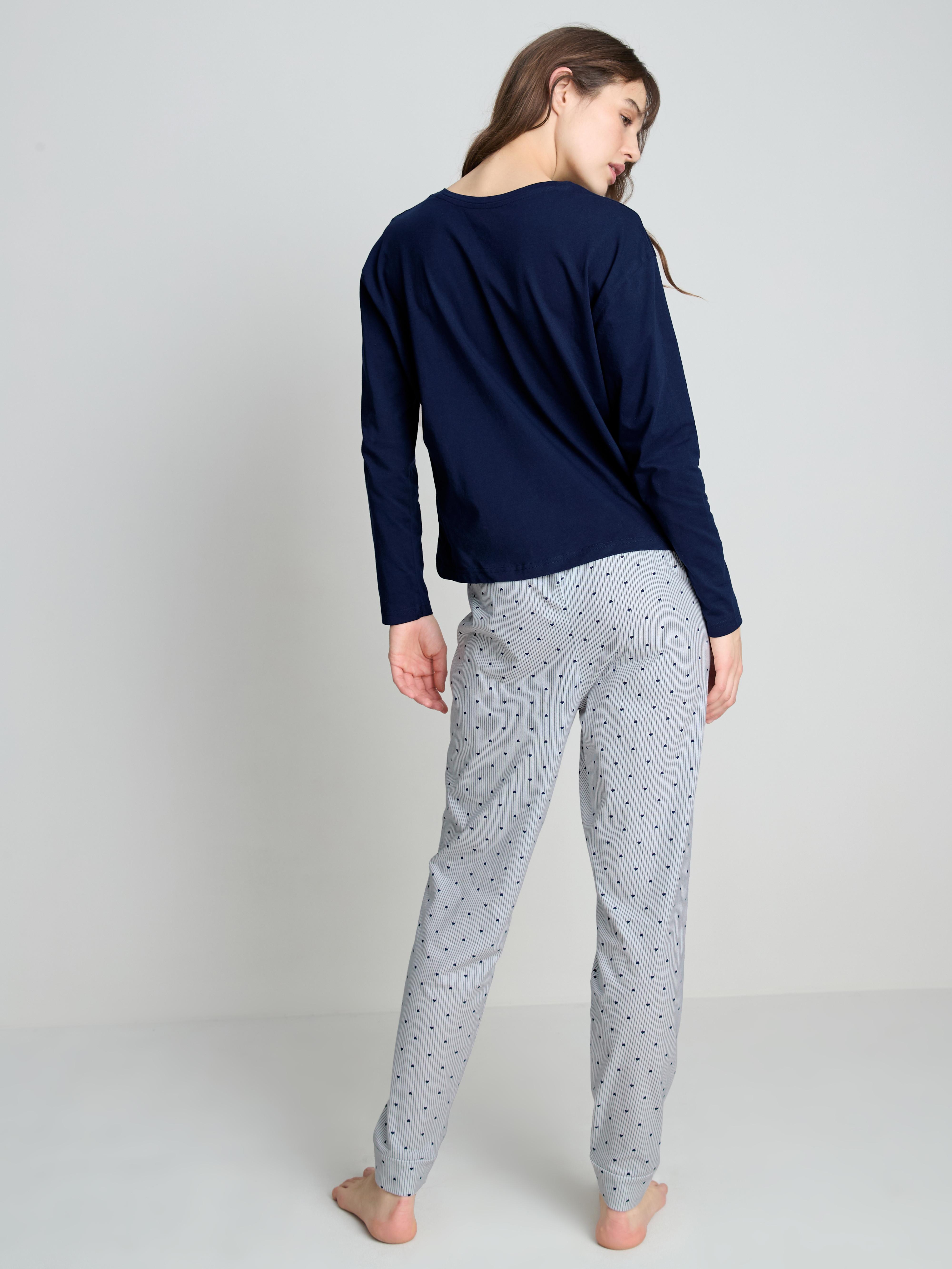 Namatime lange pyjama voor dames van katoen, nachtkledingset, langarm T-shirt en pyjamabroek met zakken, groen, L