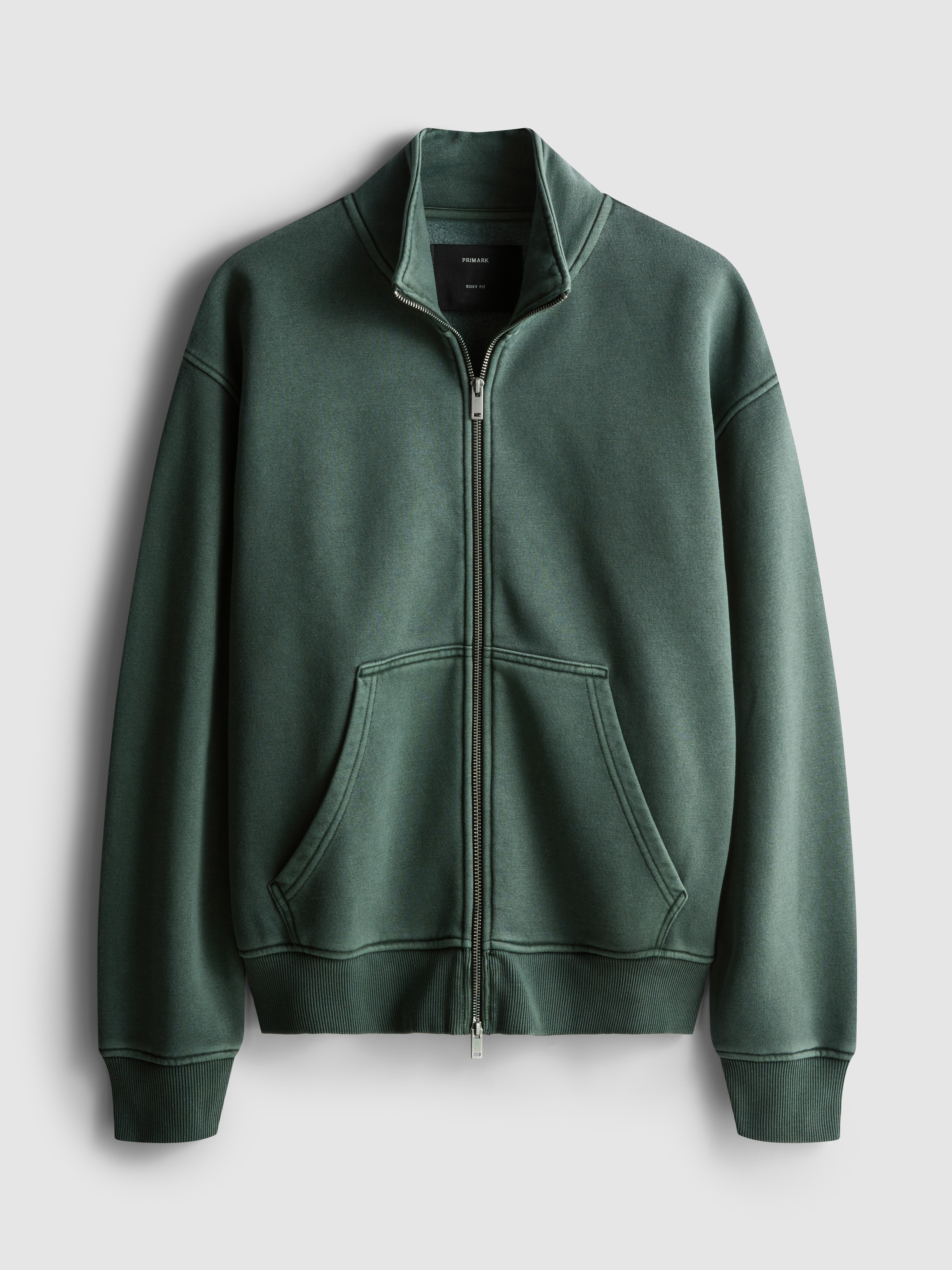 Men's Green Zip-Up Funnel Neck Sweatshirt
