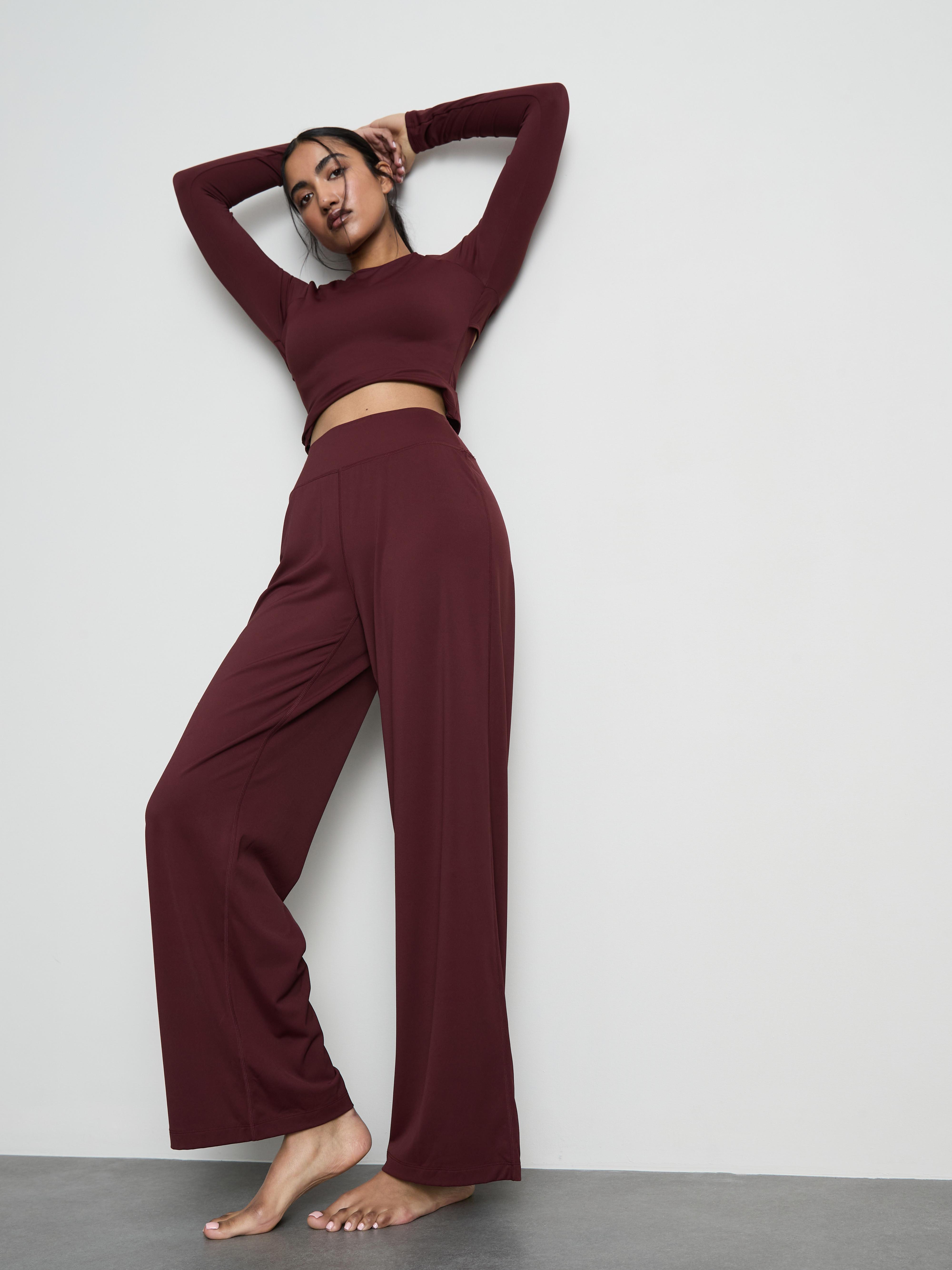 Women's Burgundy Buttery Soft Palazzo Activewear Pants