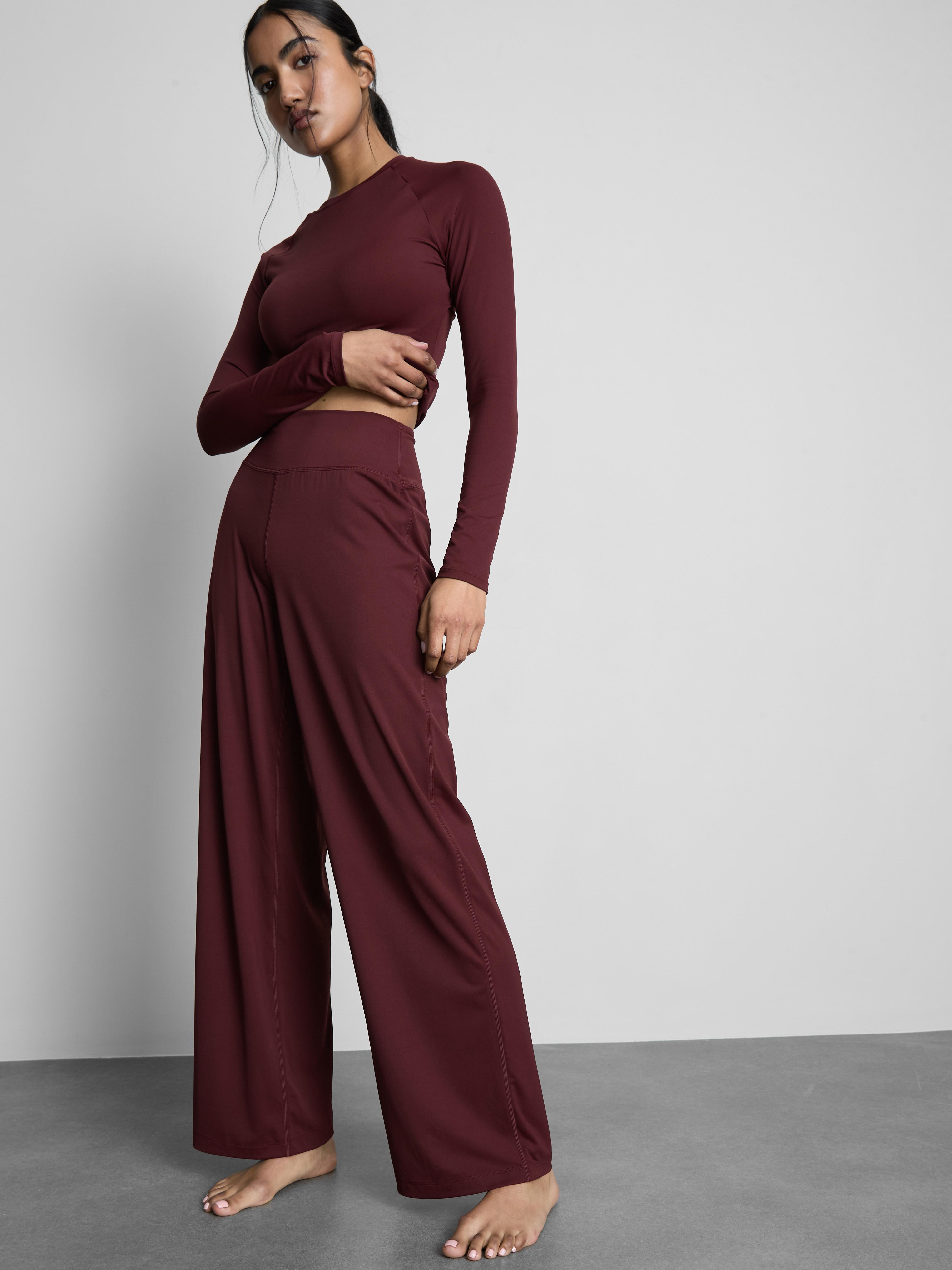 Women's Burgundy Buttery Soft Palazzo Activewear Pants
