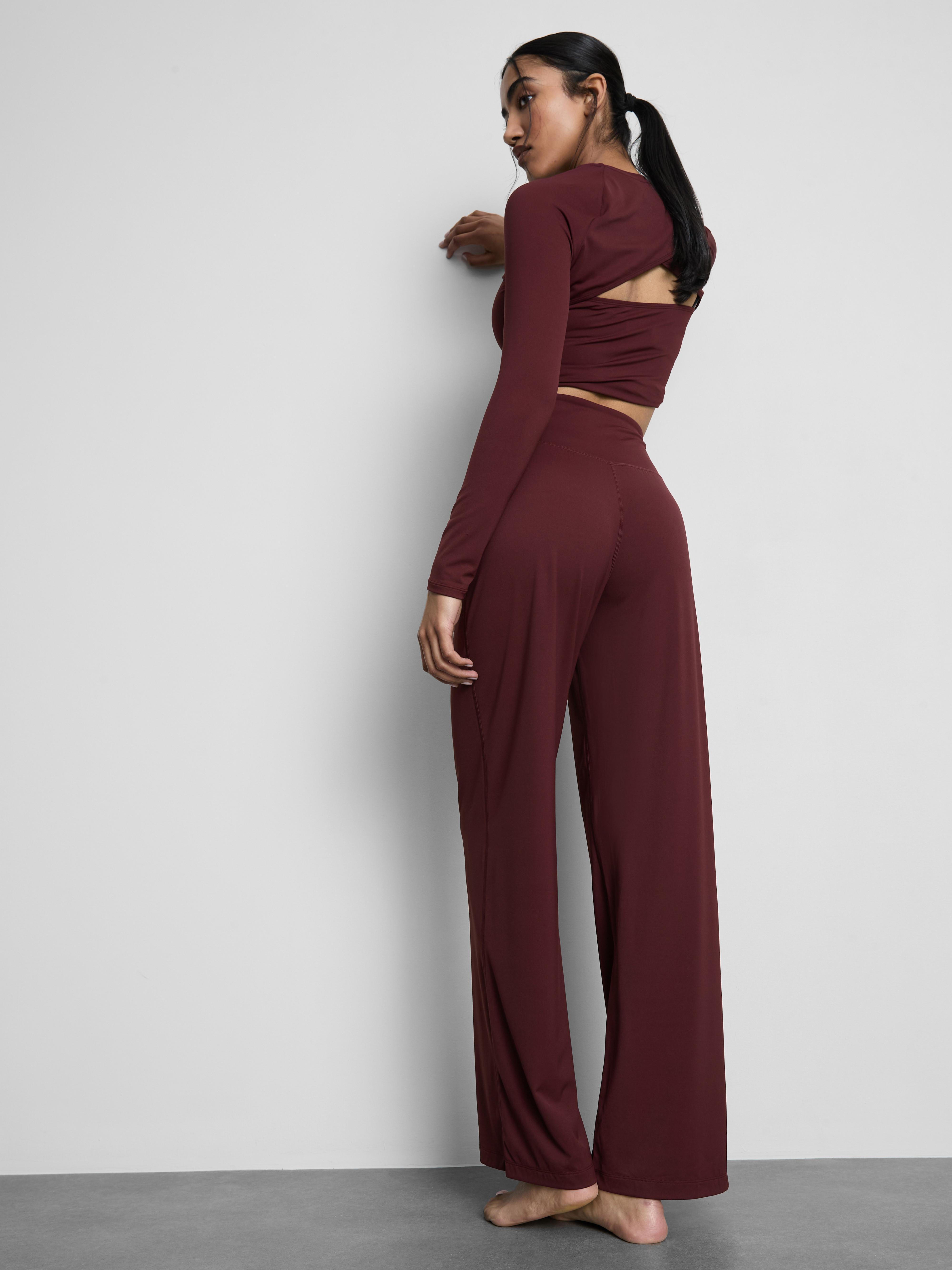 Women's Burgundy Buttery Soft Palazzo Activewear Pants