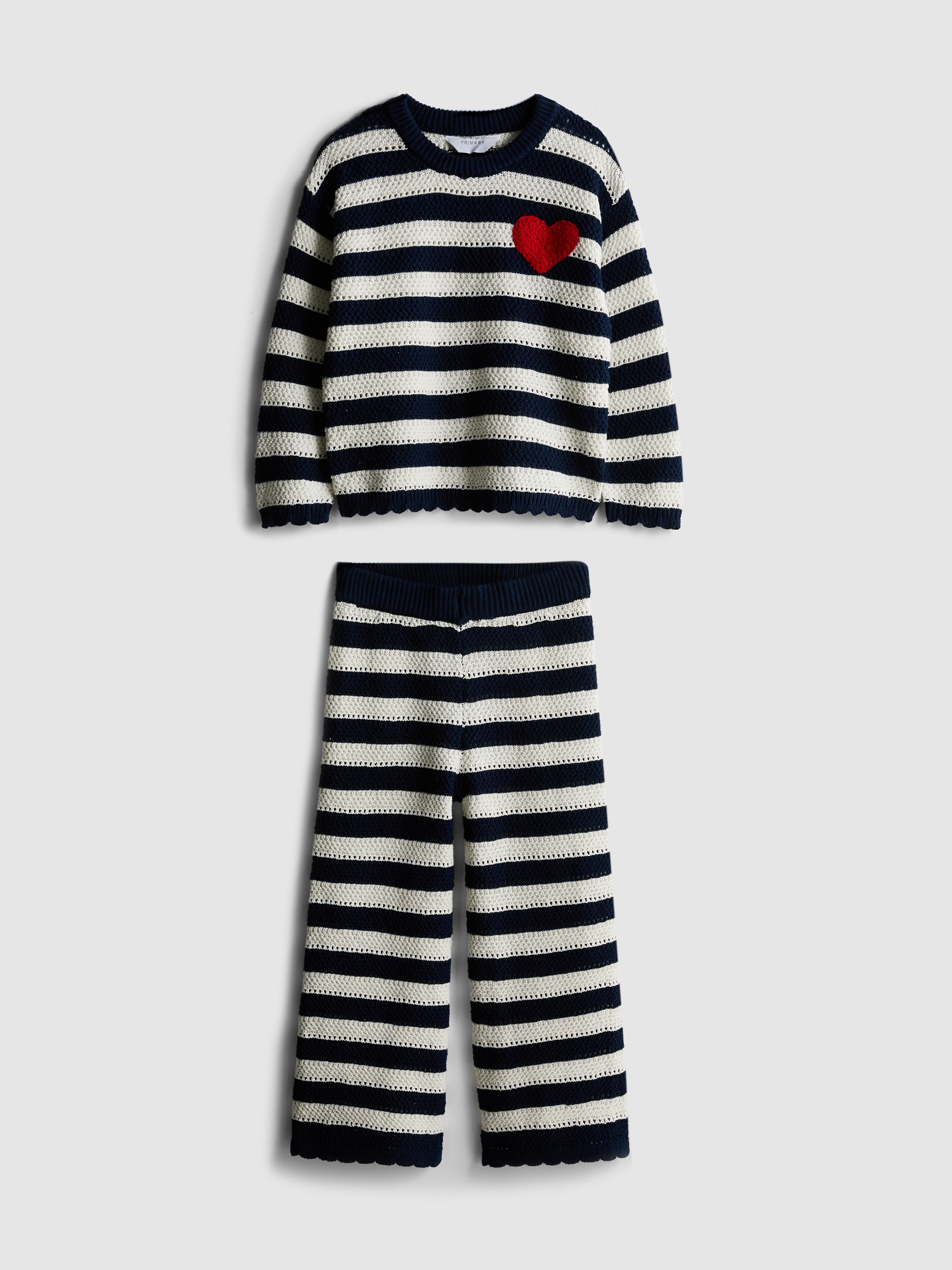 1.5-8yrs | Heart Stripe Jumper and Knit Trousers Set