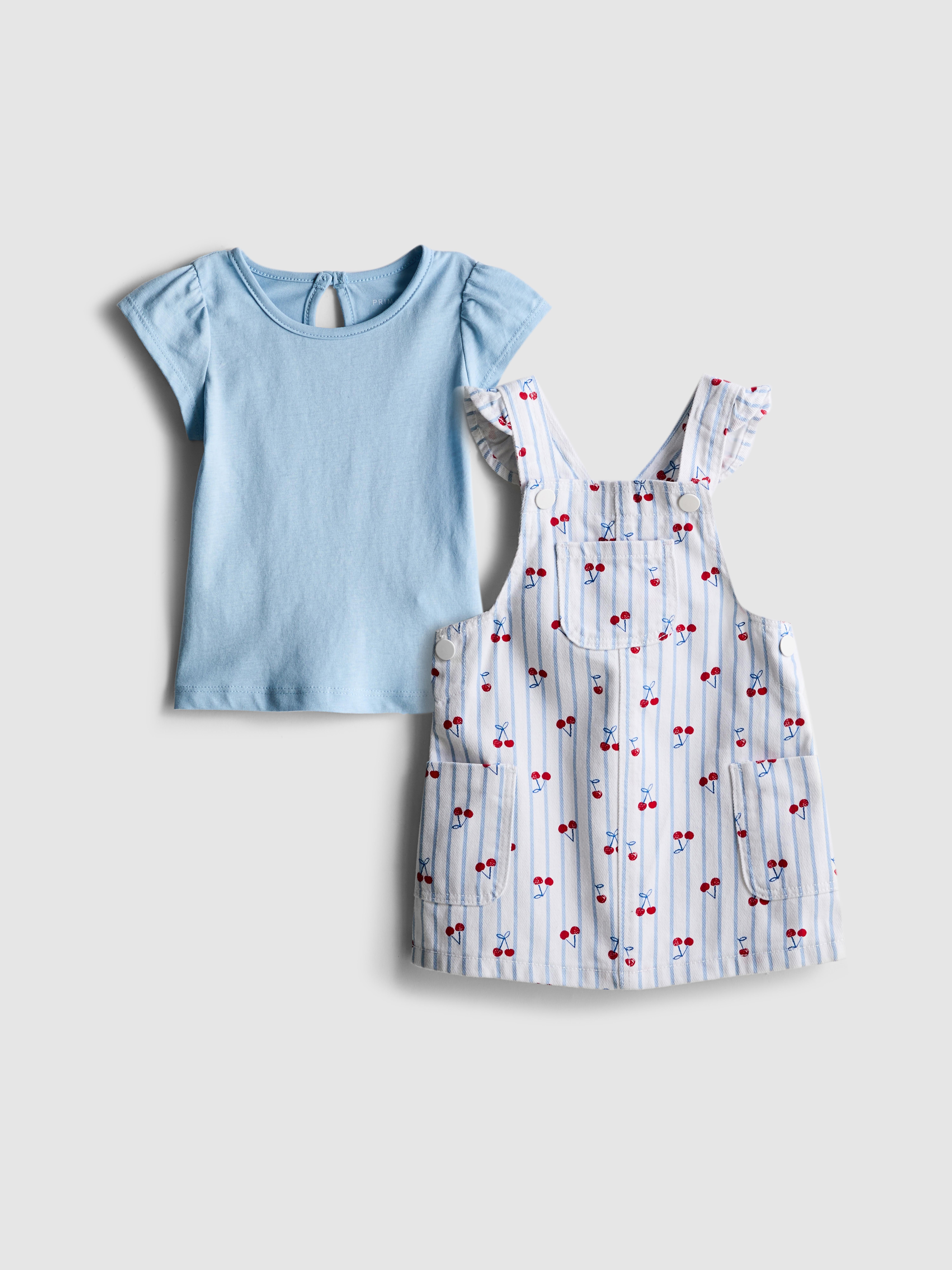 Baby Girls Blue 0-36mths | T-Shirt and Cherry Jumper Dress Set