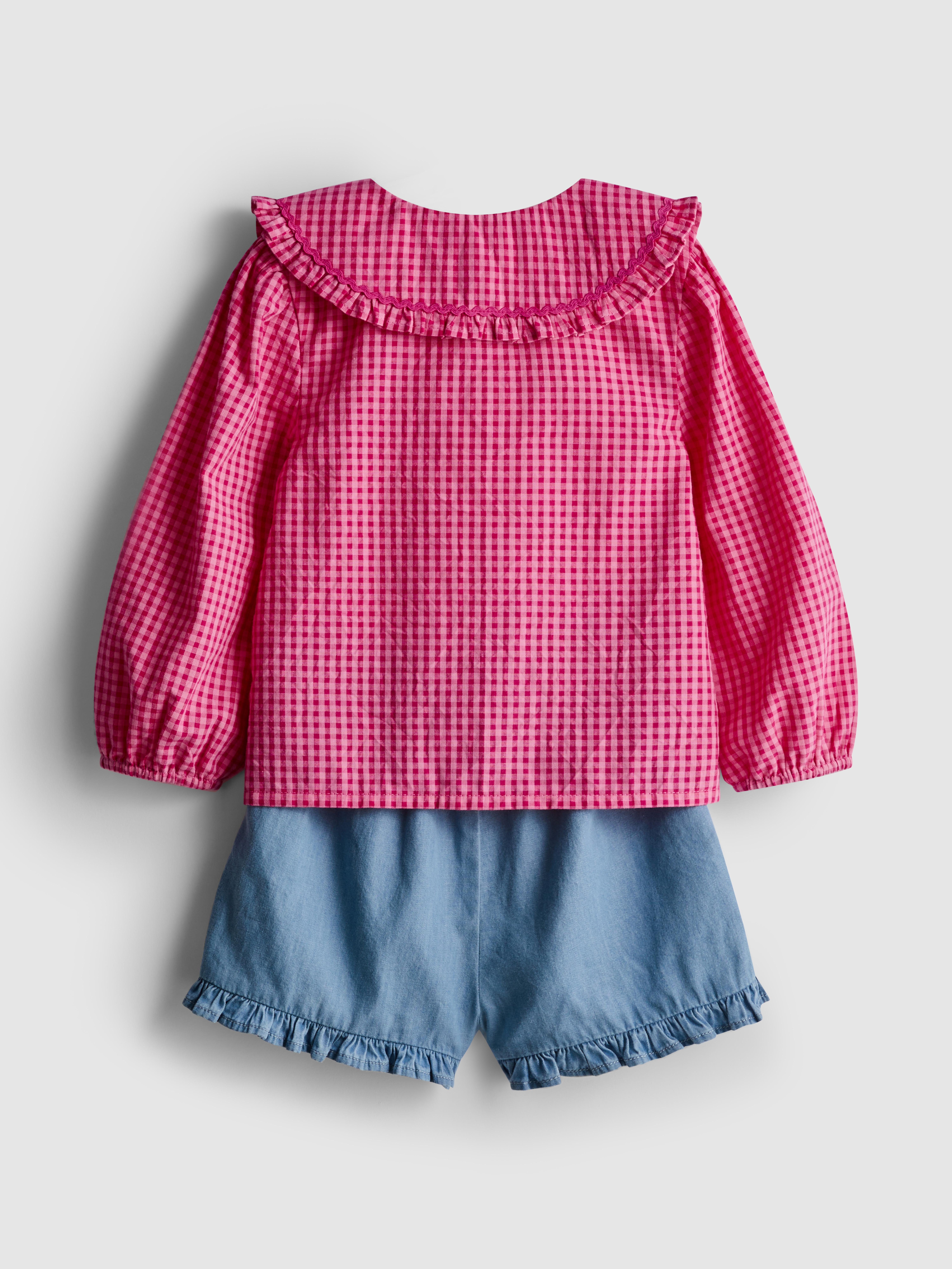 Baby Girls Hot Pink 0-36mths | Collared Blouse and Ruffle Shorts Set