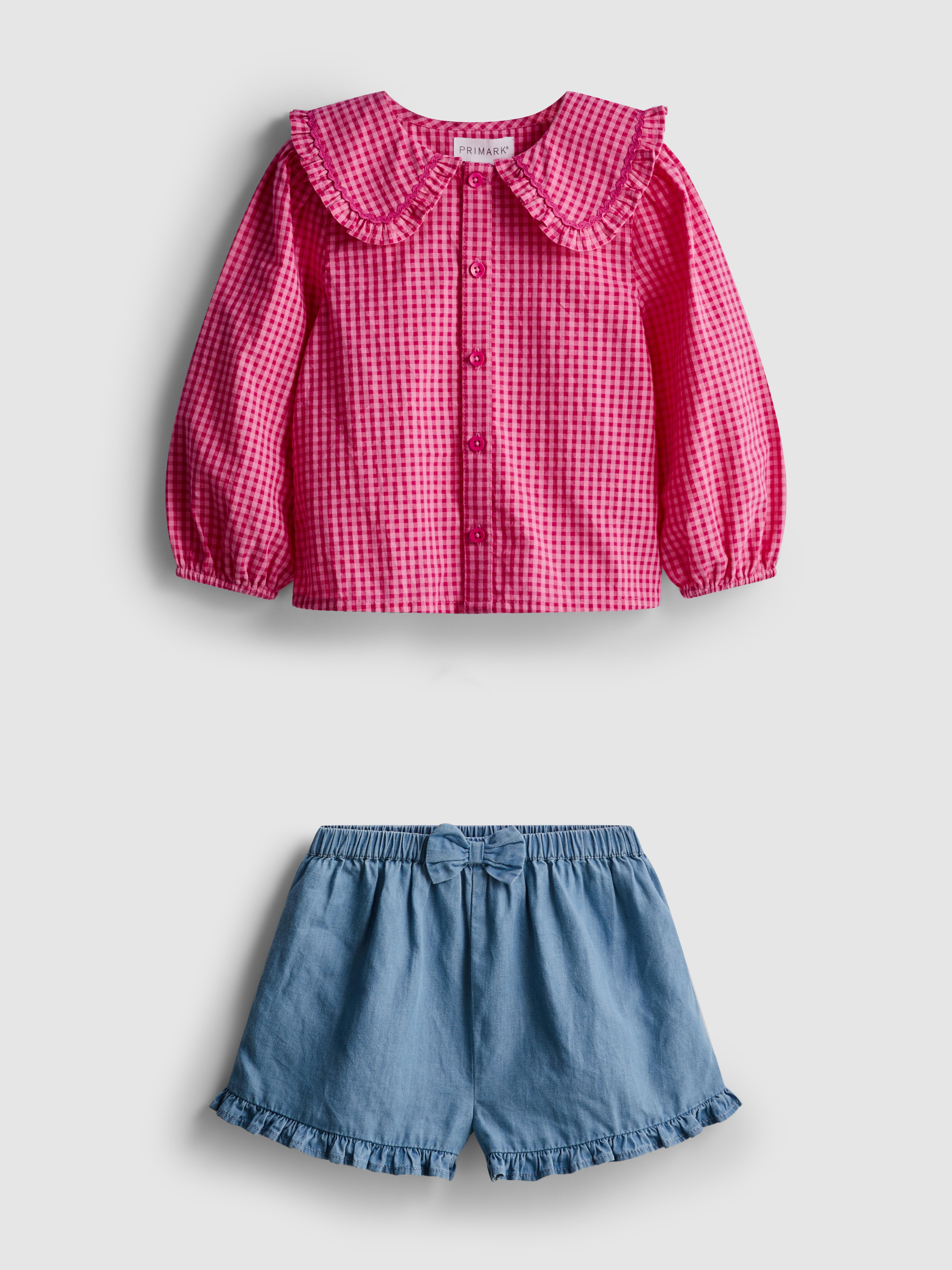 Baby Girls Hot Pink 0-36mths | Collared Blouse and Ruffle Shorts Set