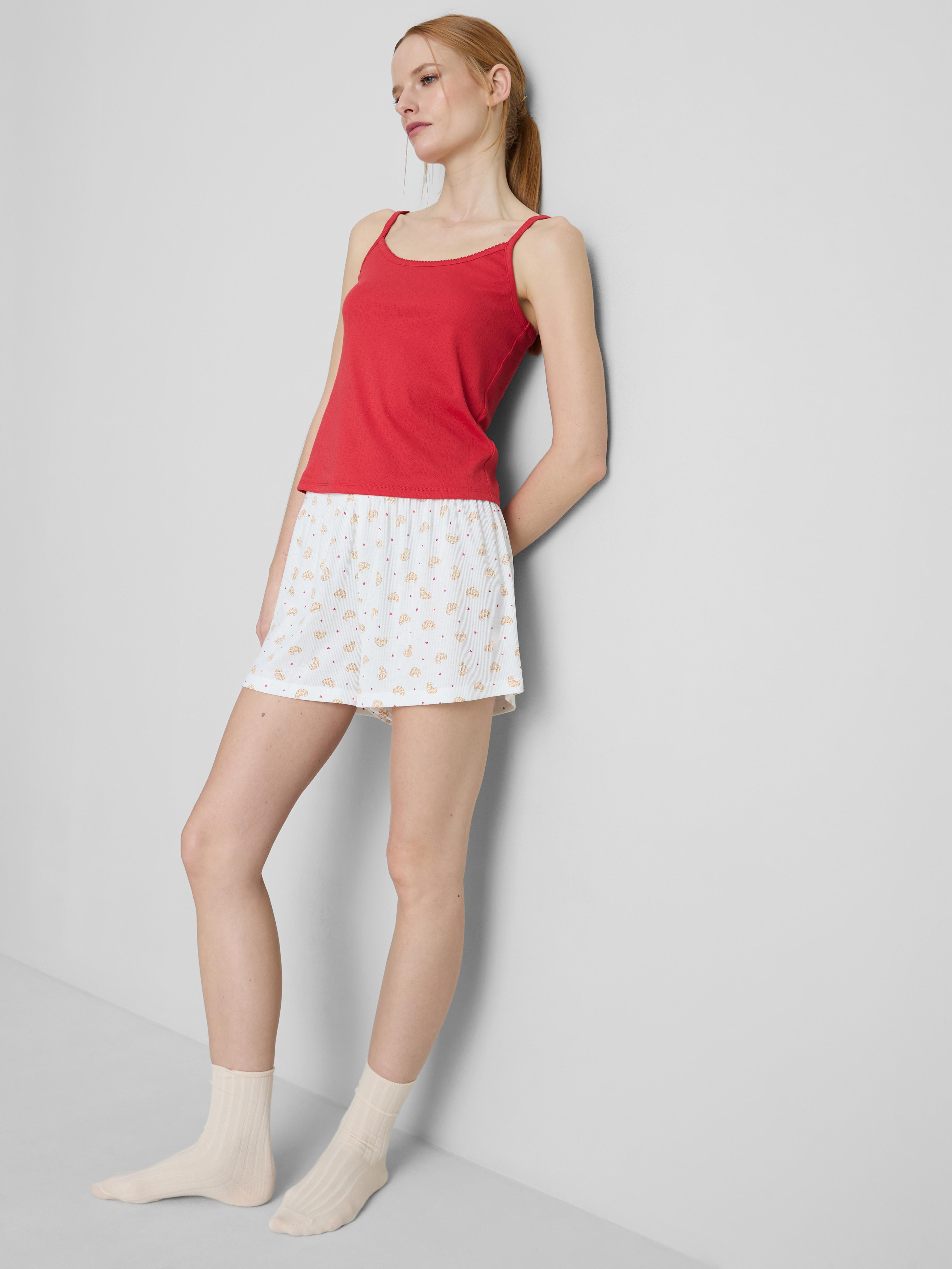 Bogaty w bawełnę, ażurowy top na ramiączkach Czerwony