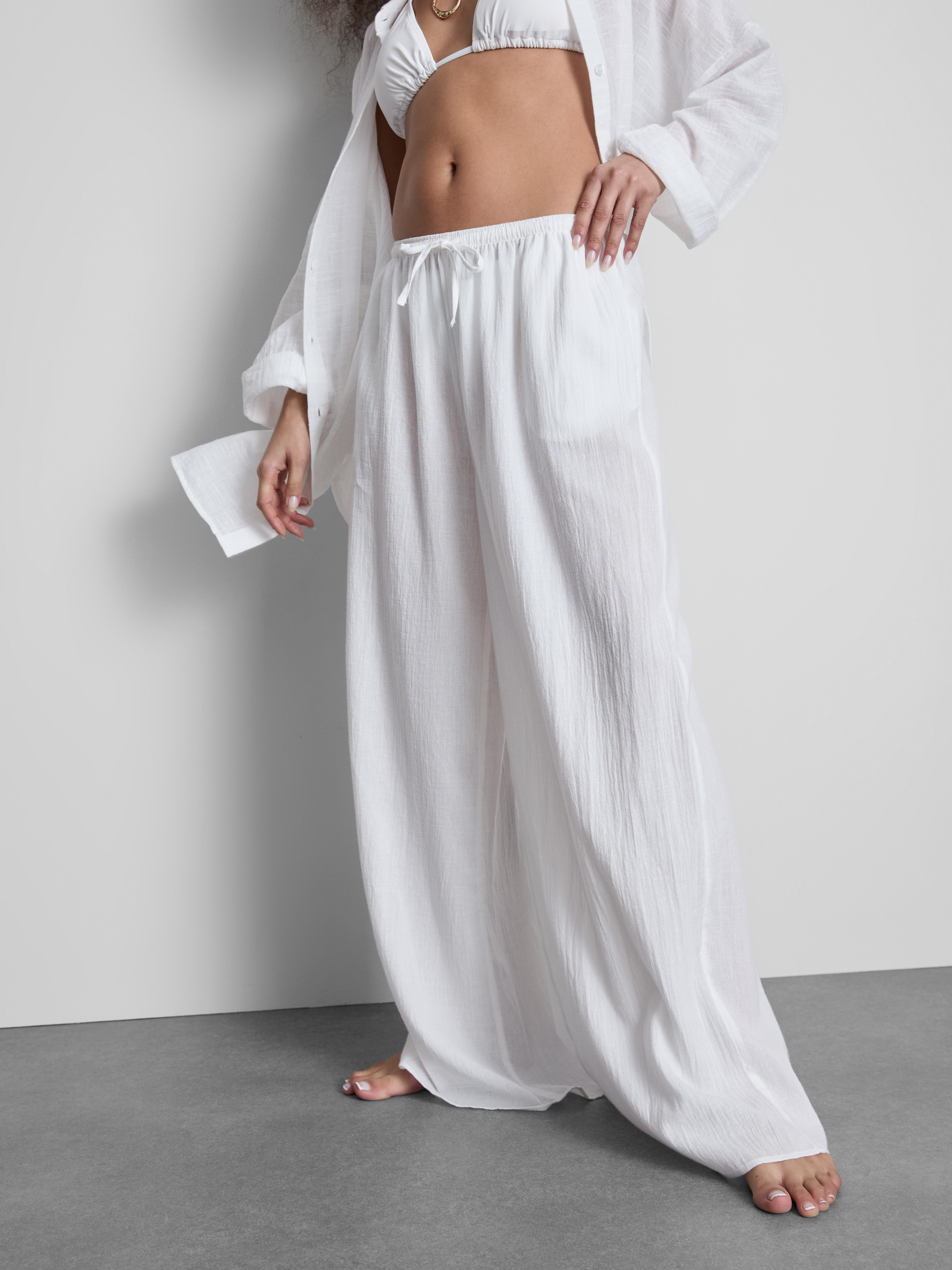 Women's Cotton Wide-Leg Drawstring Beach Pants