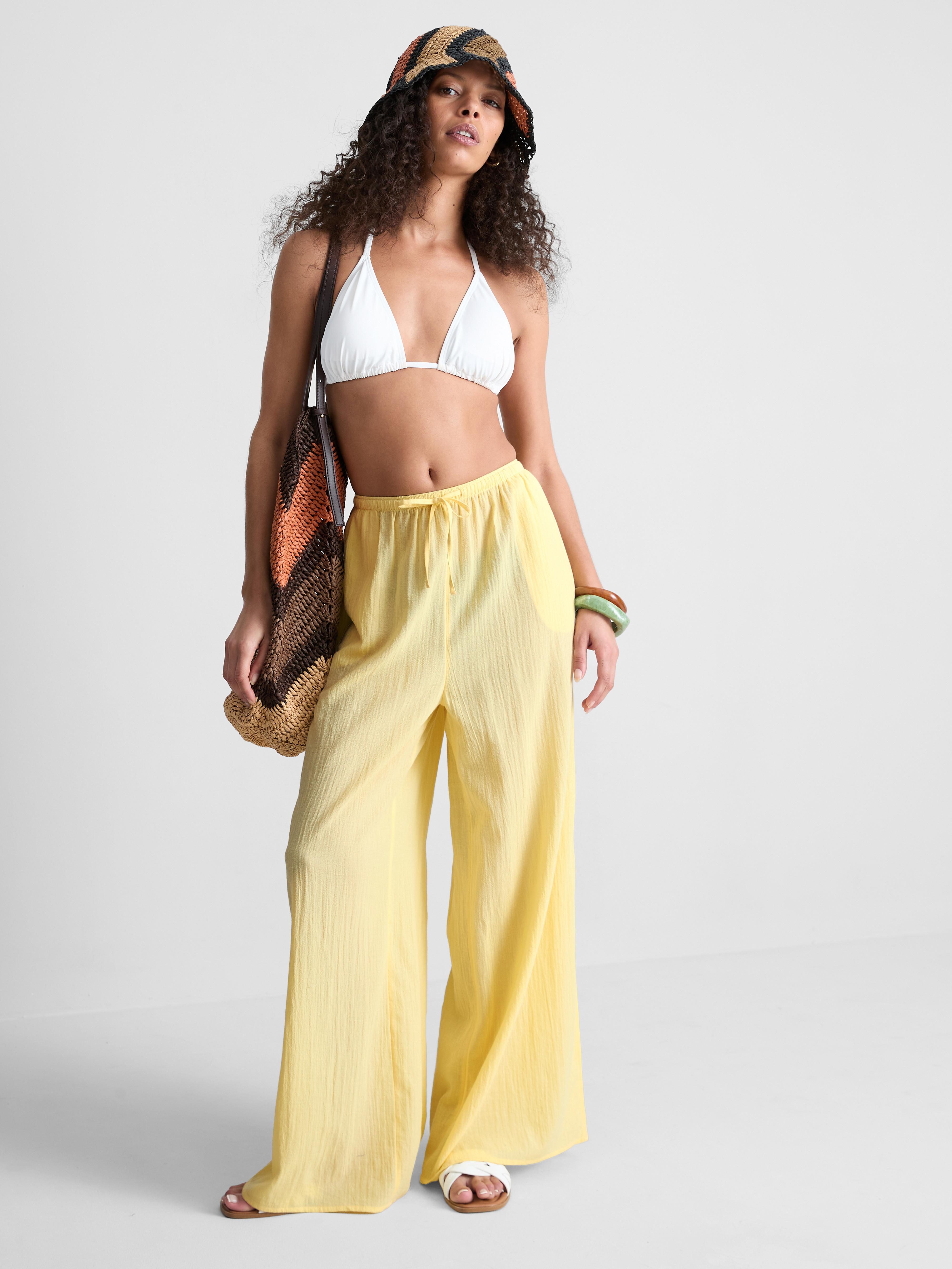 Pantalon de plage large en coton à cordon de serrage