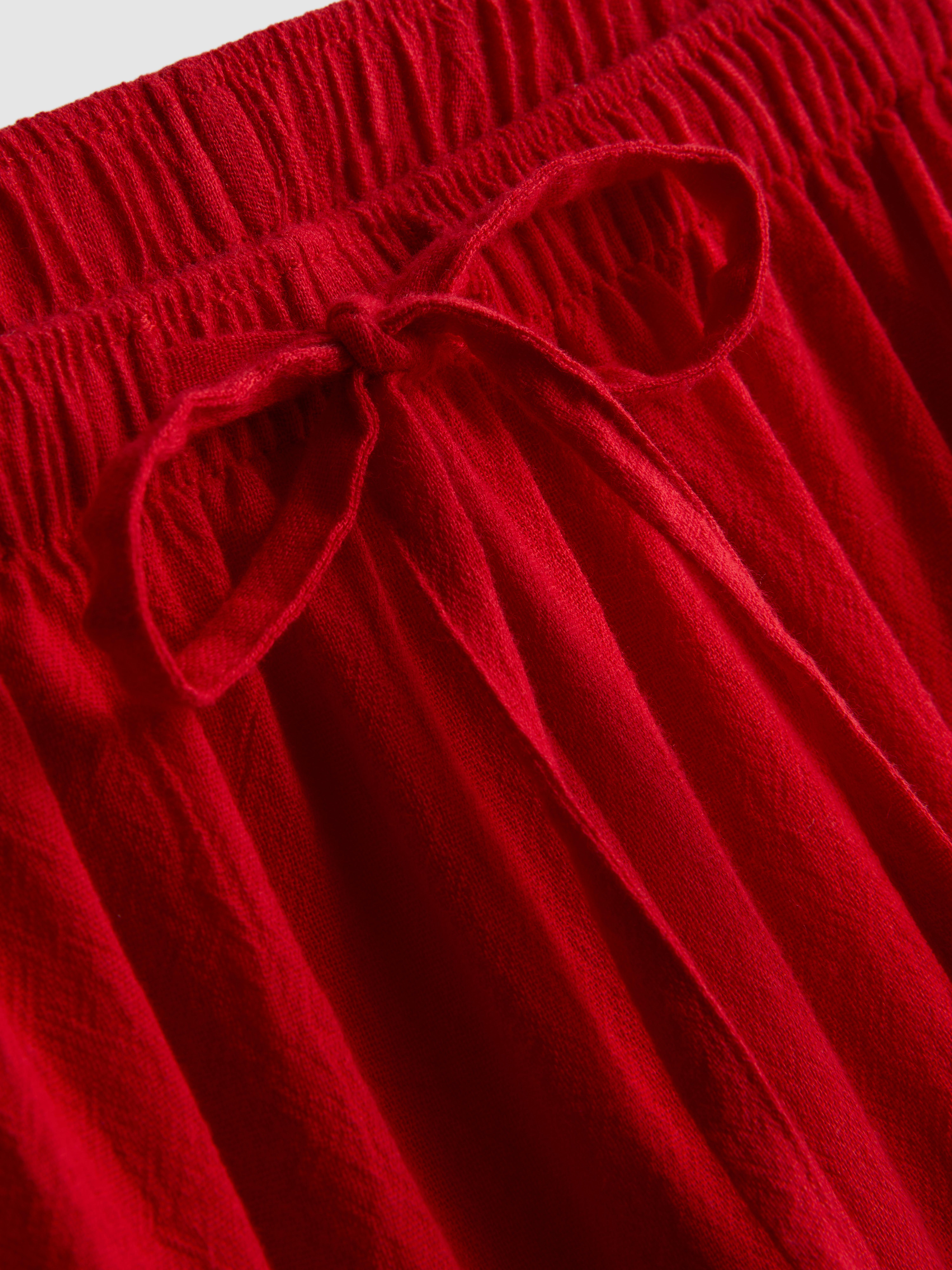 Women's Red Cotton Wide-Leg Drawstring Beach Pants