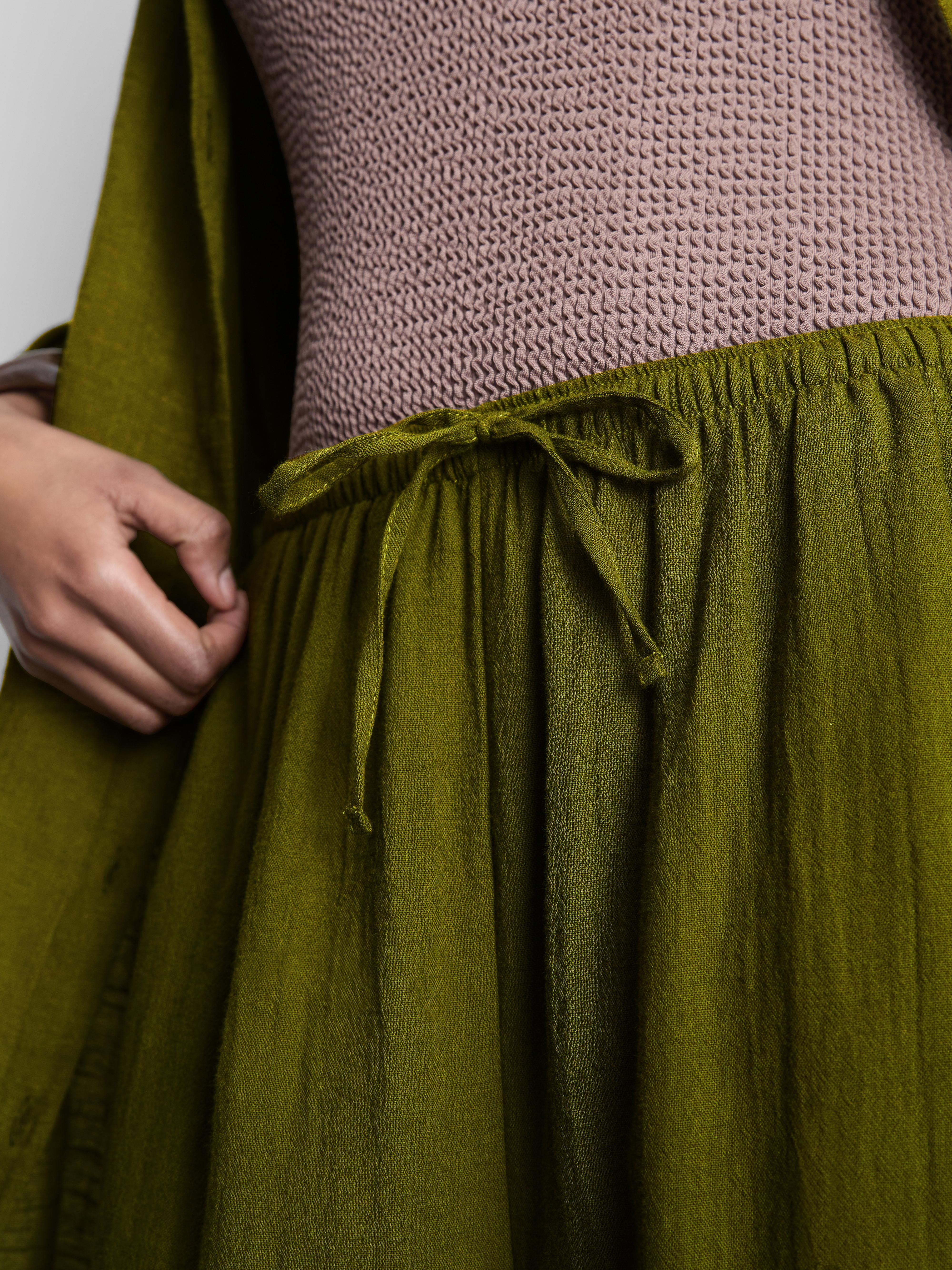 Women's Olive Cotton Wide-Leg Drawstring Beach Pants