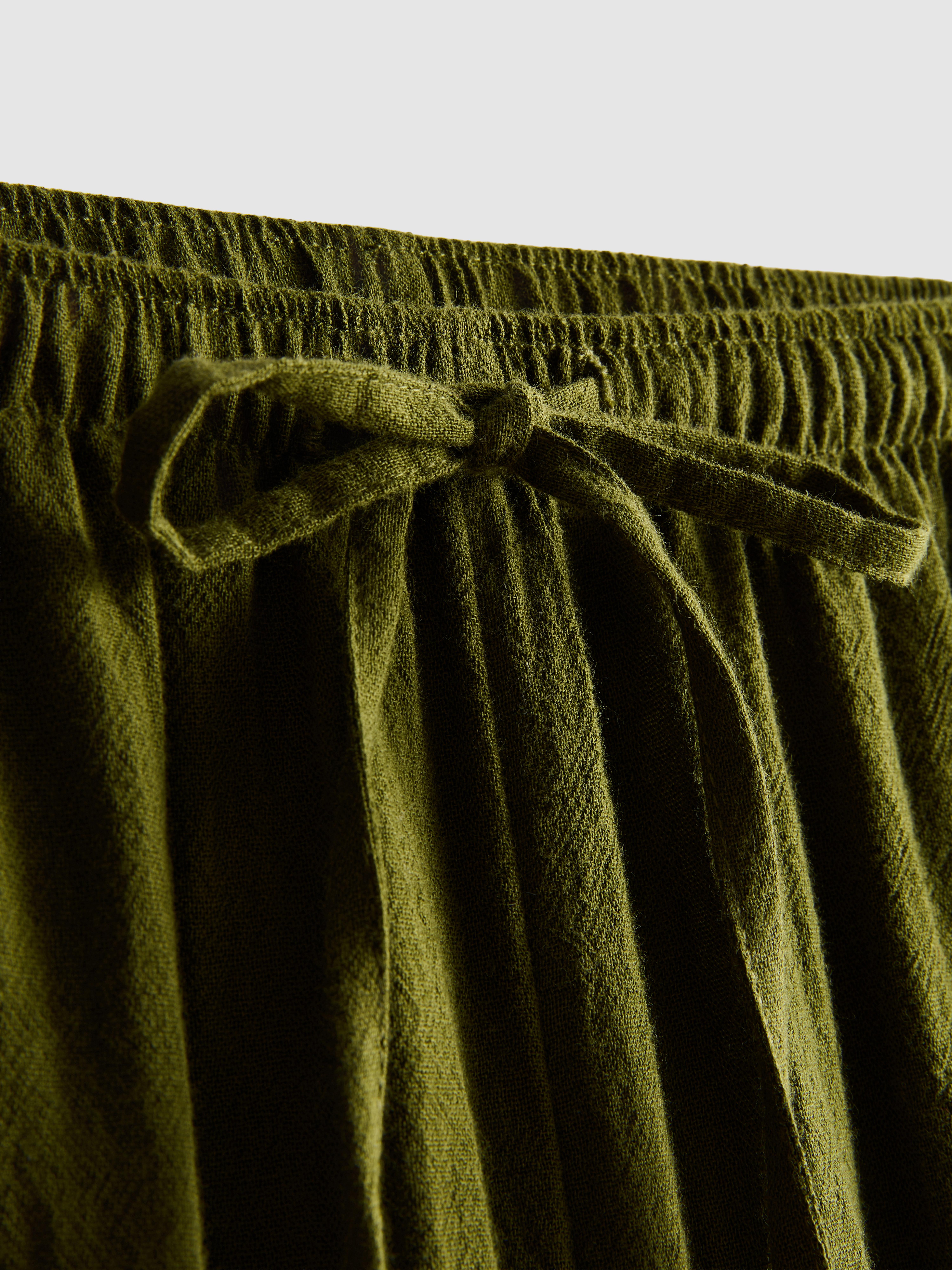 Women's Olive Cotton Wide-Leg Drawstring Beach Pants