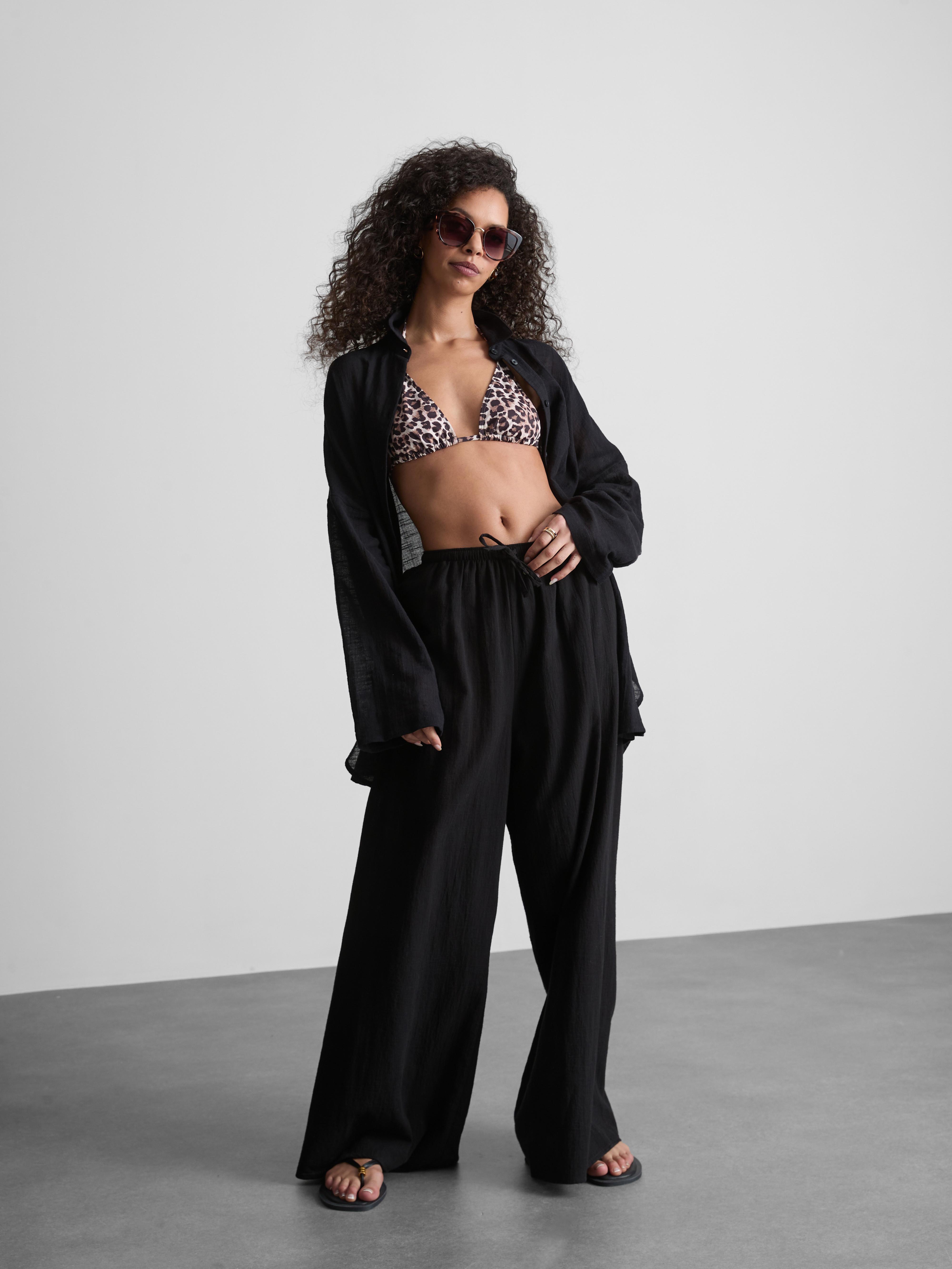 Women's Cotton Wide-Leg Drawstring Beach Pants