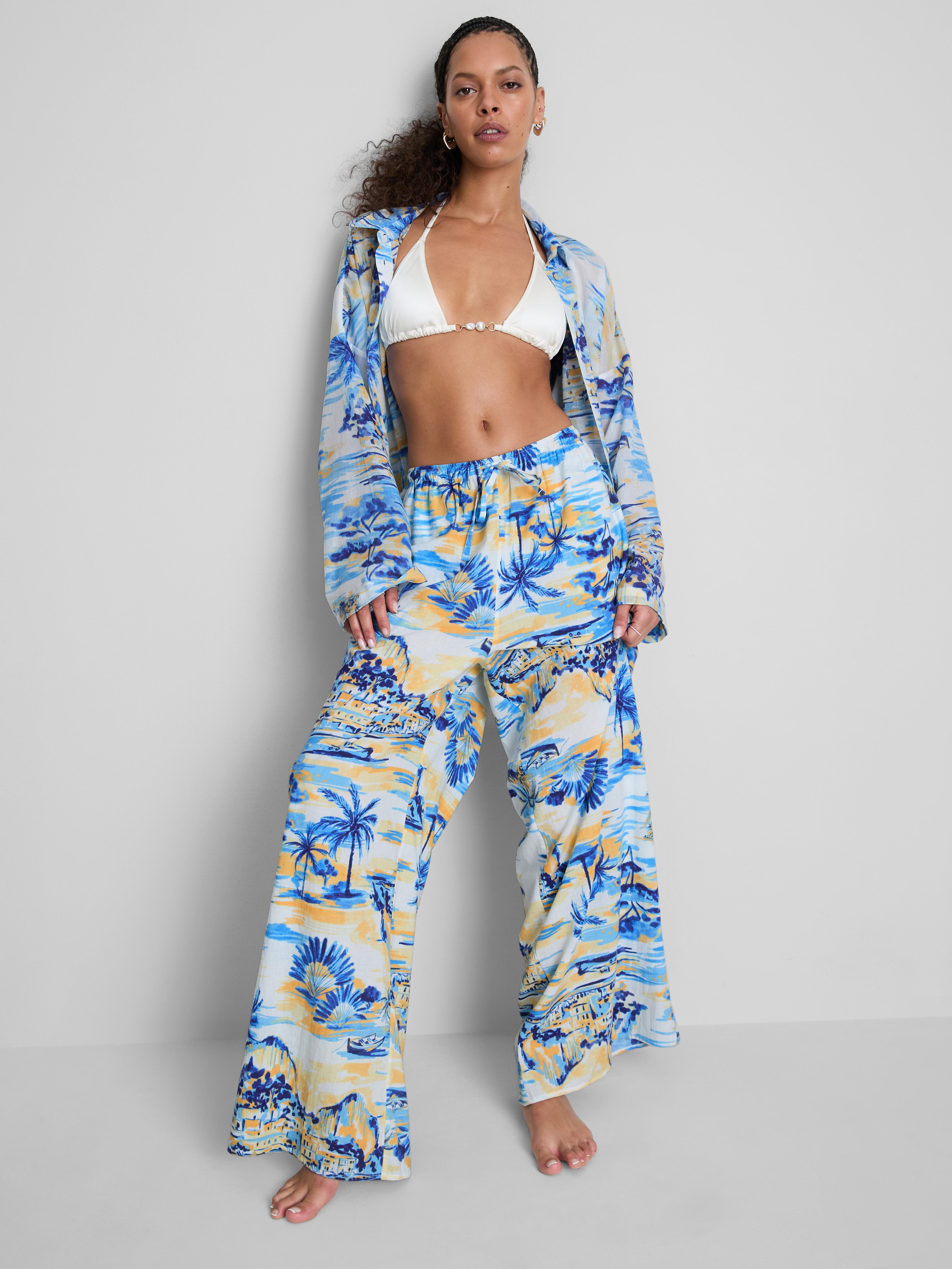 Printed Wide Leg Beach Trousers