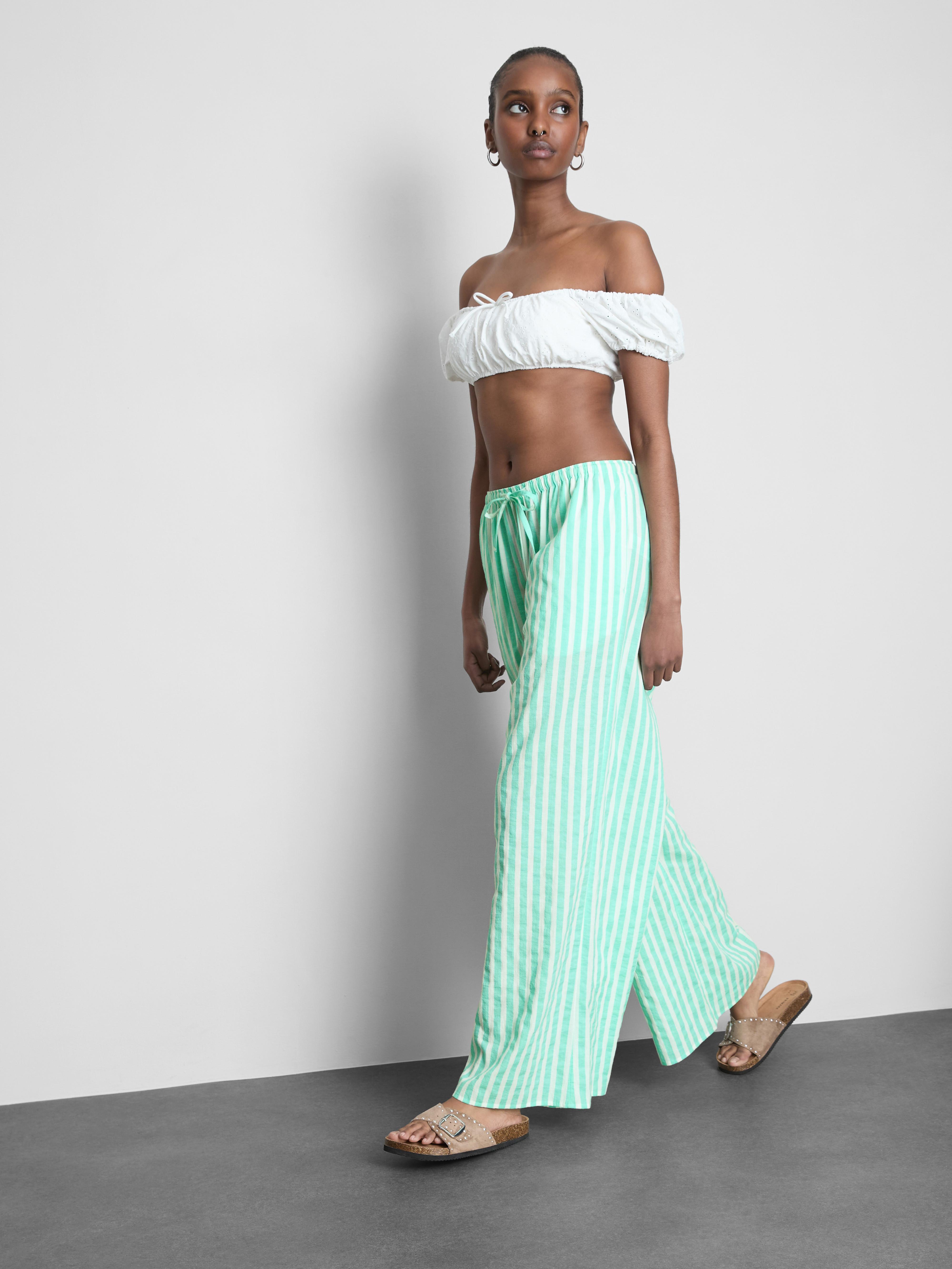 Women's Mint Printed Wide-Leg Beach Pants