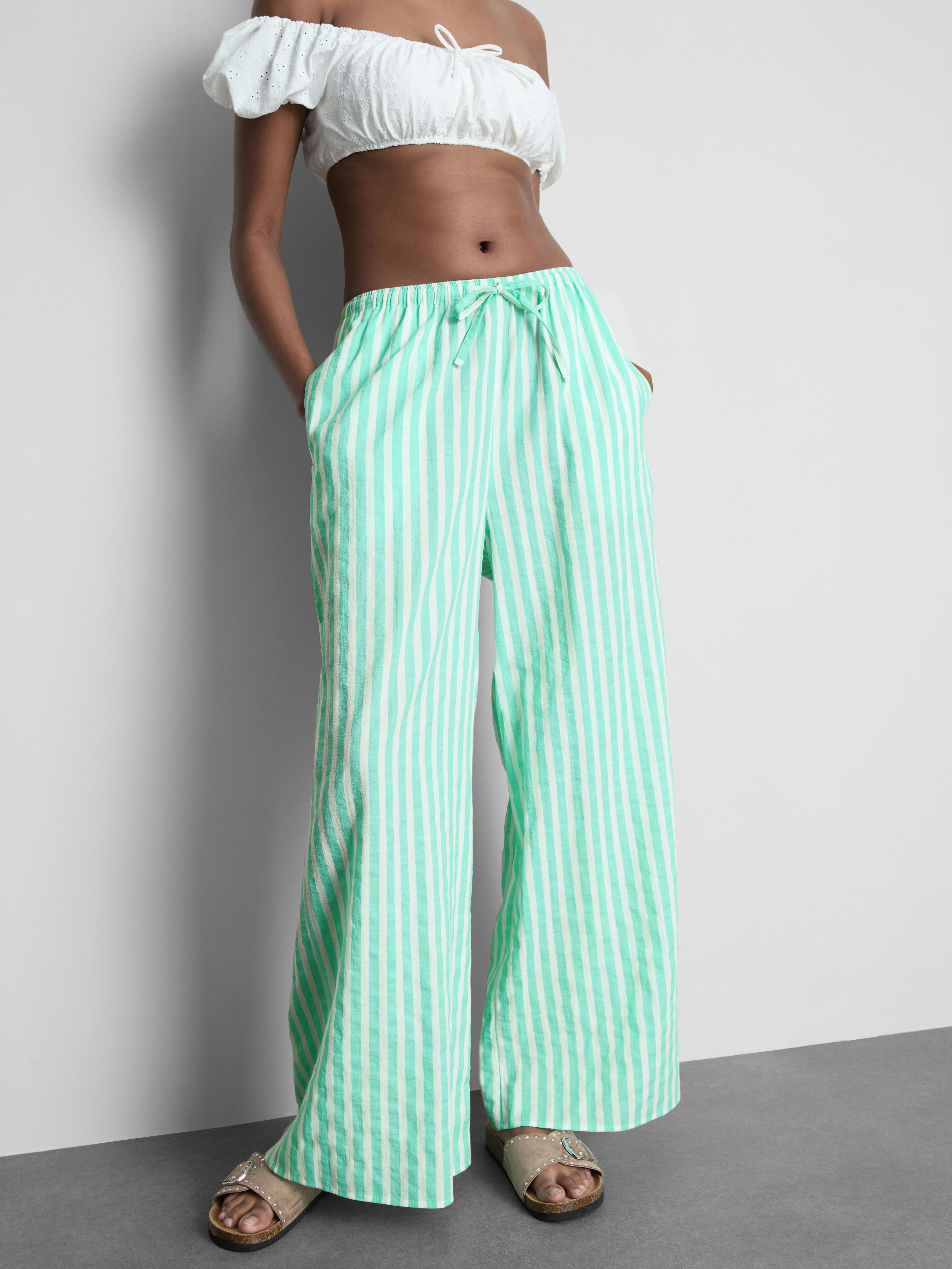 Women's Mint Printed Wide-Leg Beach Pants