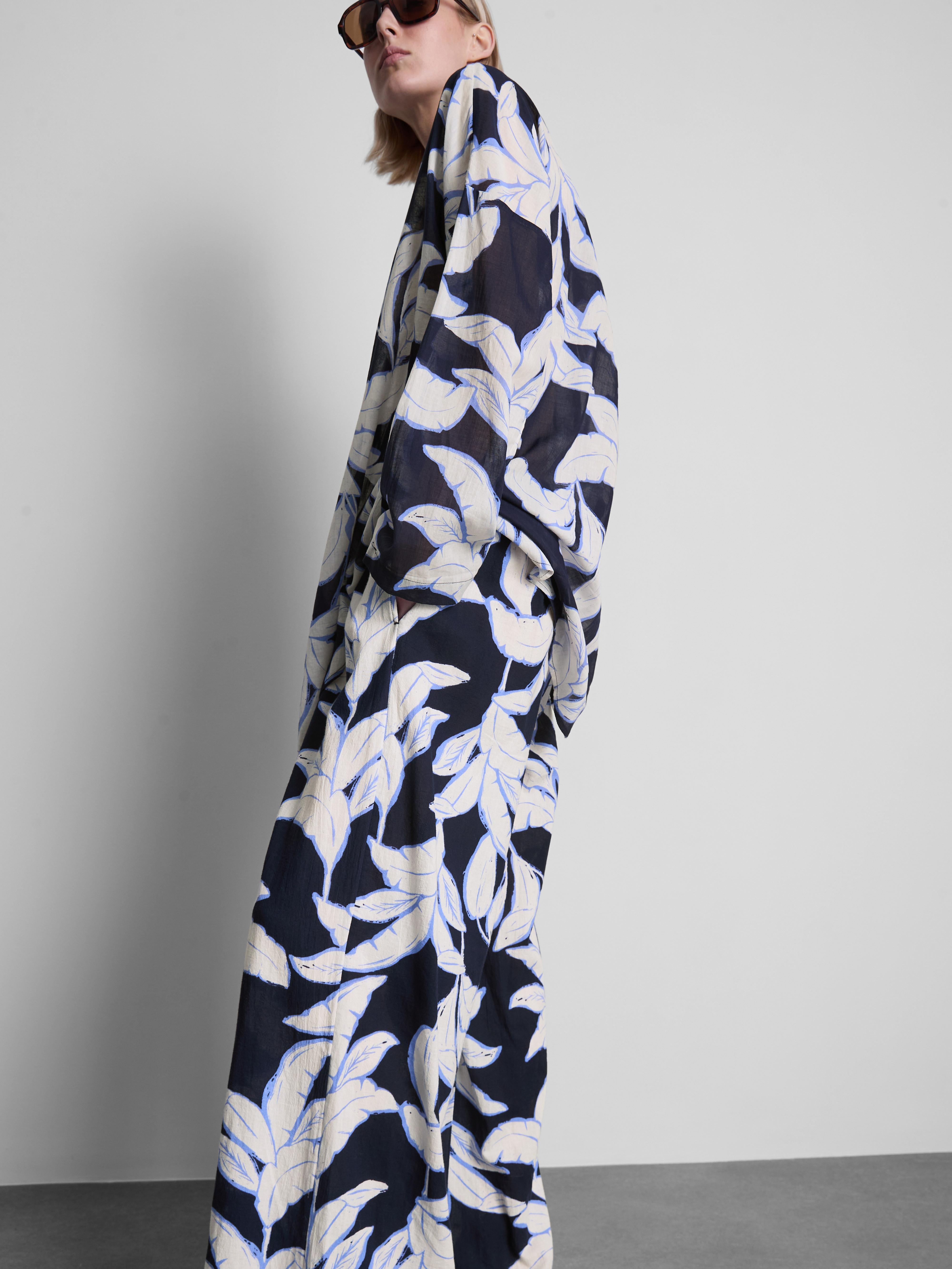 Women's Navy Printed Wide-Leg Beach Pants