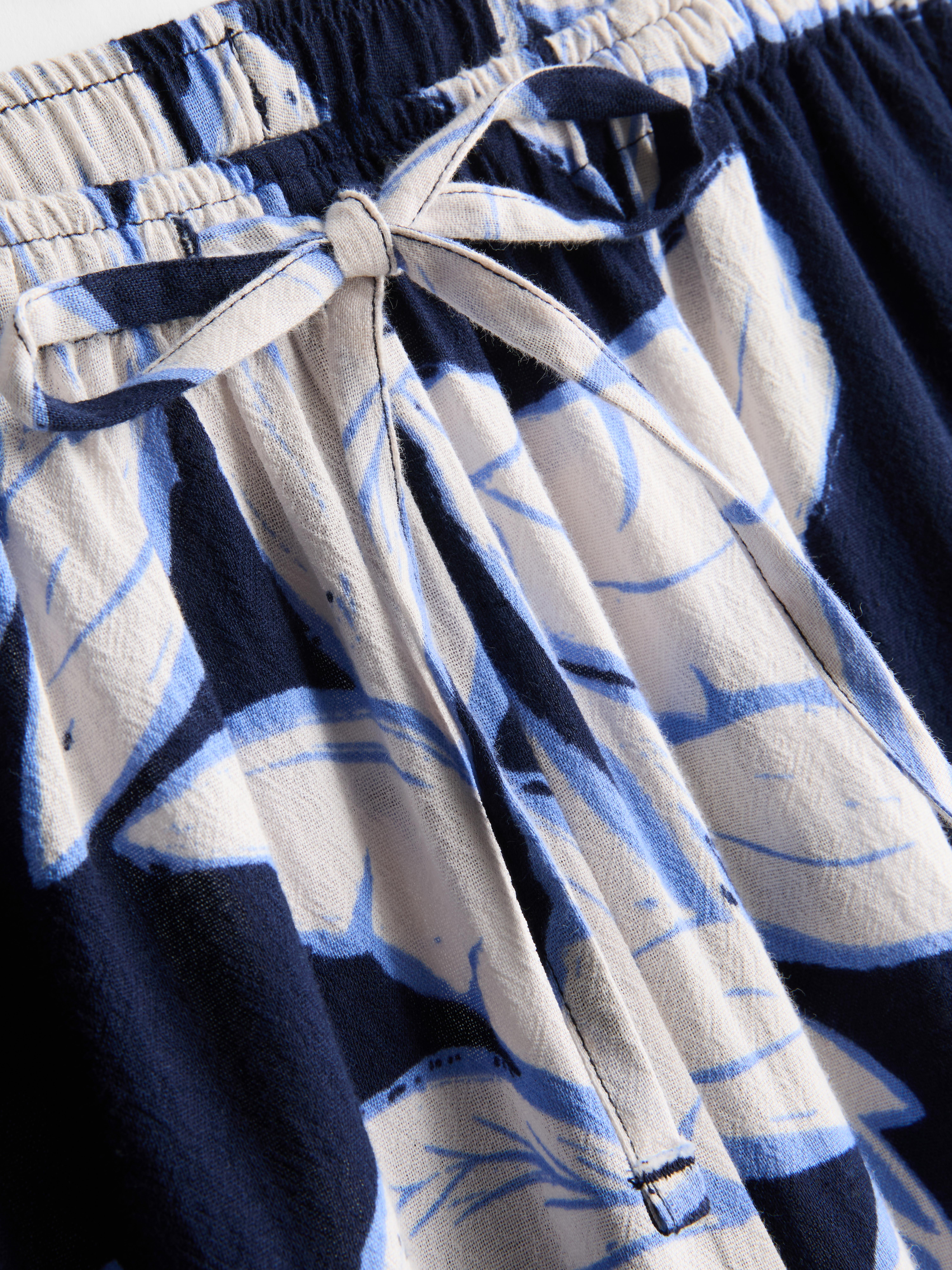 Women's Navy Printed Wide-Leg Beach Pants