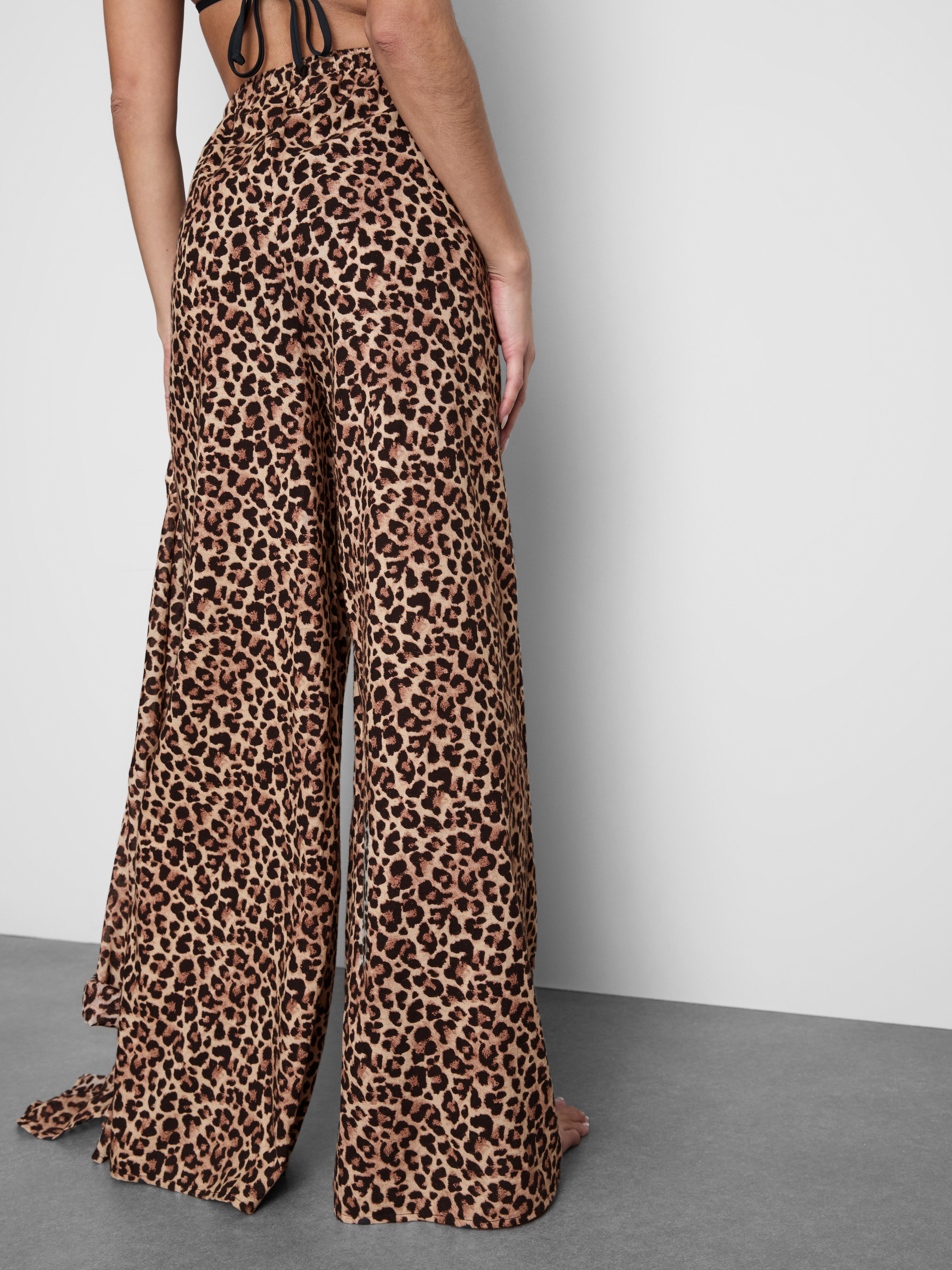 Women's Brown Printed Wide-Leg Beach Pants