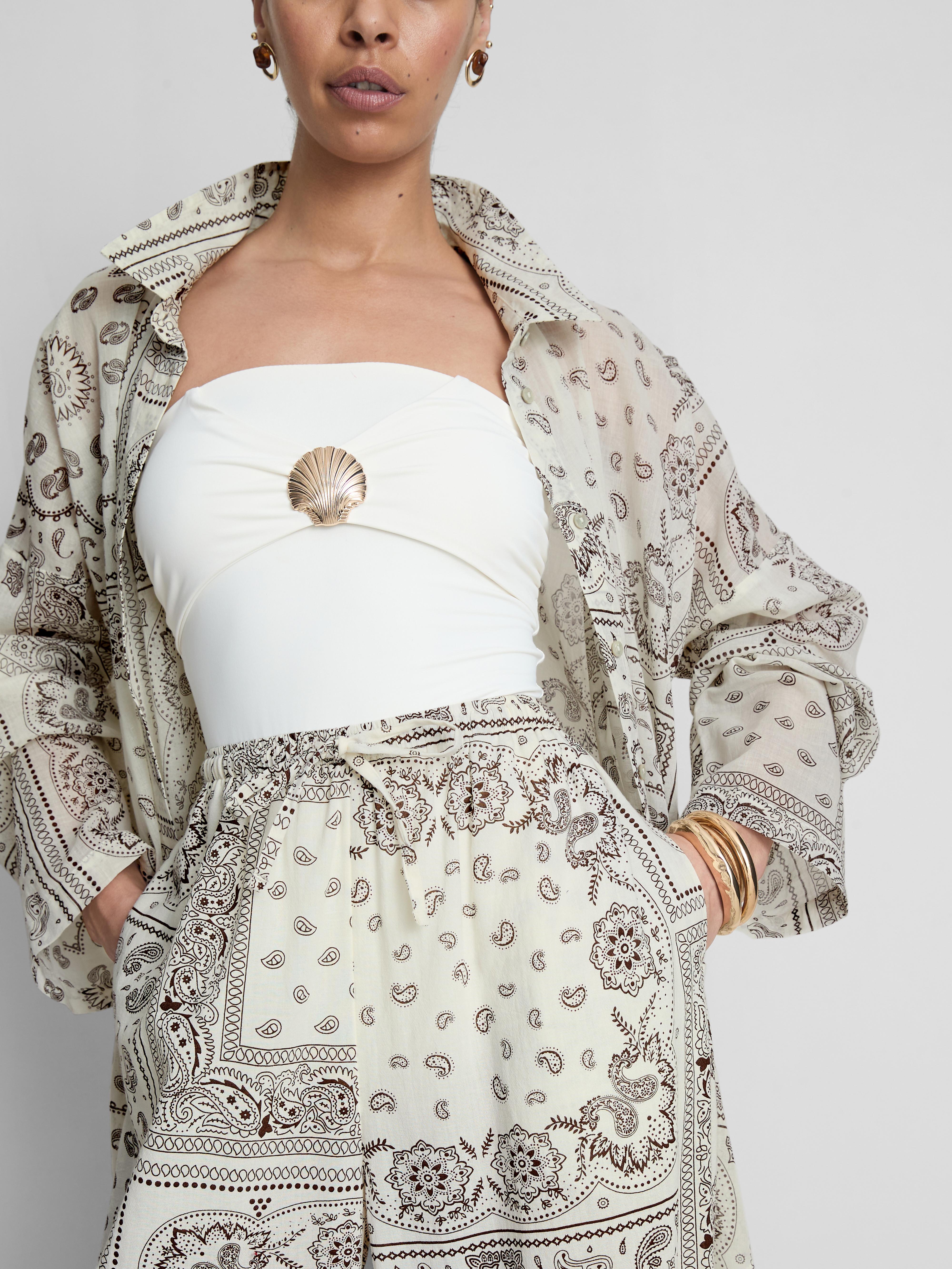 Women's Dark Brown Printed Wide-Leg Beach Pants