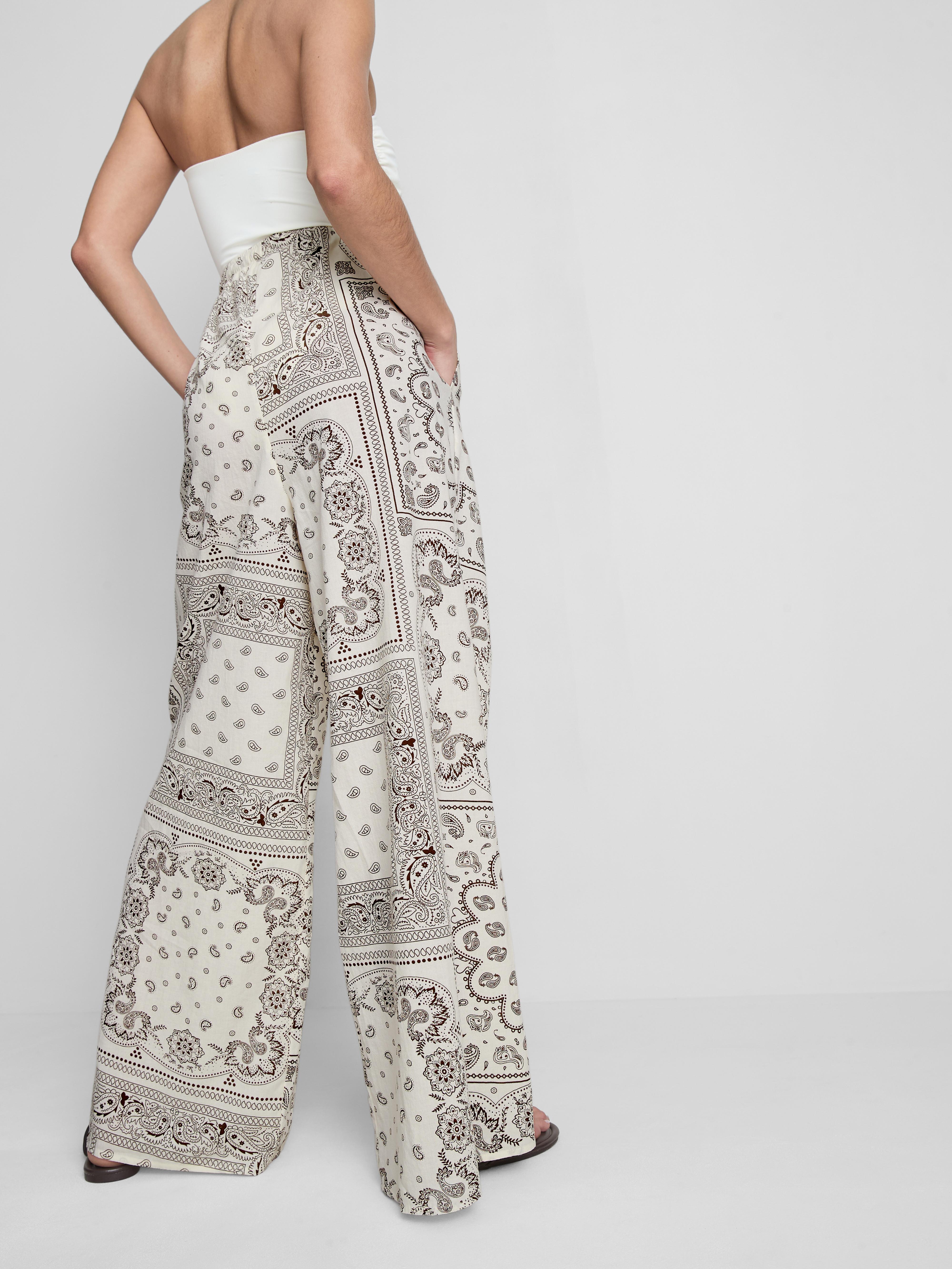 Women's Dark Brown Printed Wide-Leg Beach Pants