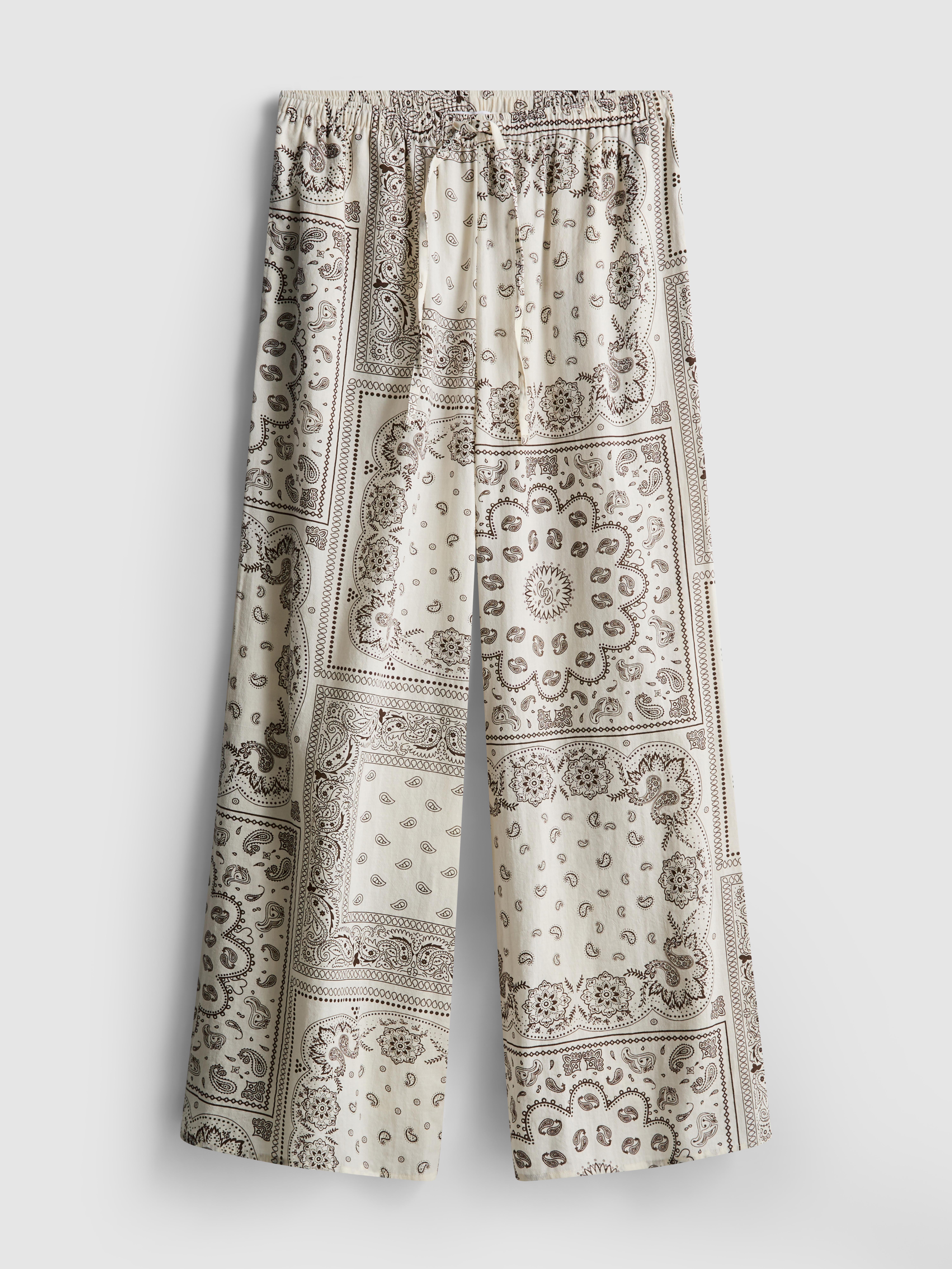 Women's Dark Brown Printed Wide-Leg Beach Pants