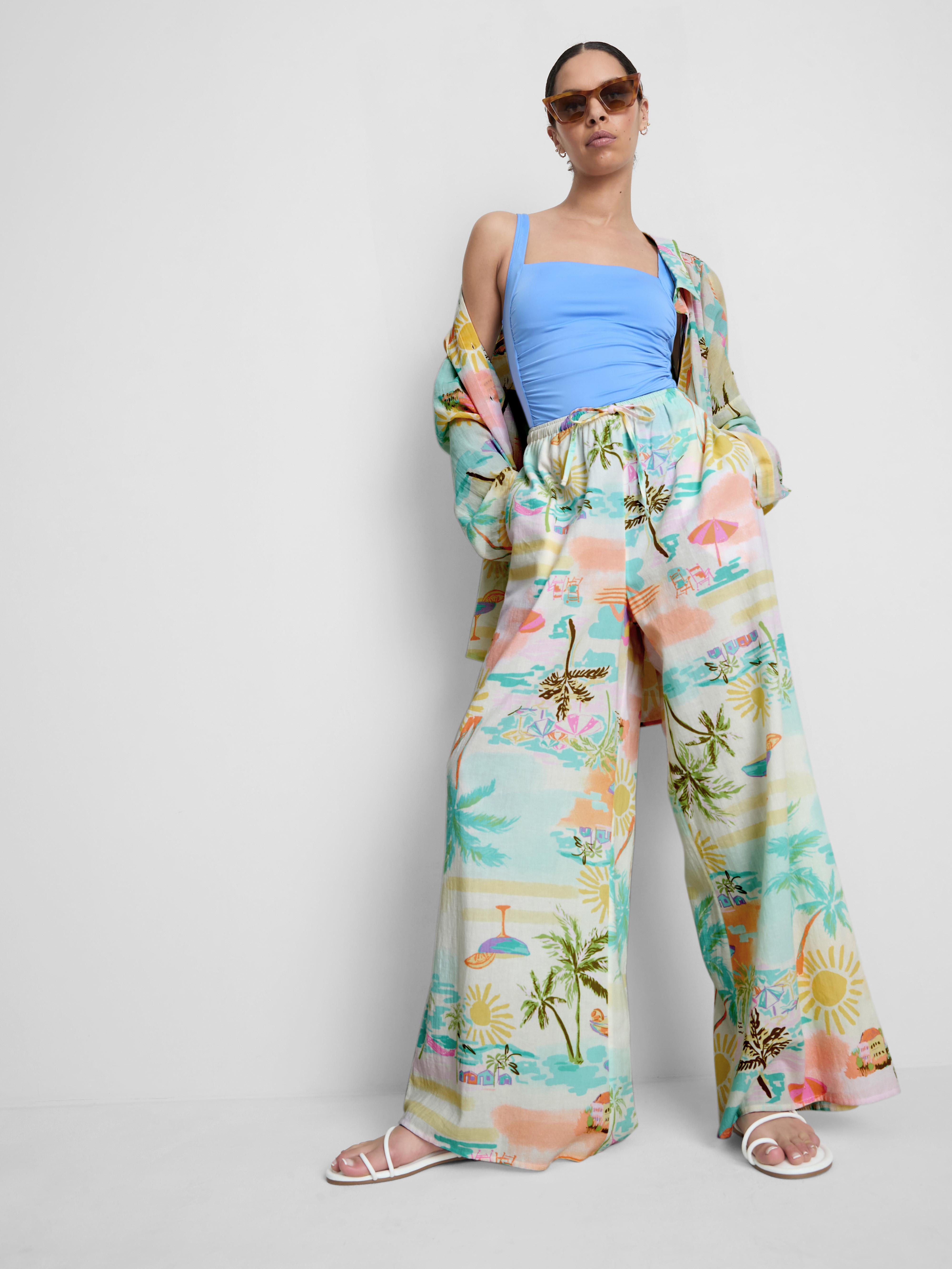 Women's Multi Printed Wide-Leg Beach Pants