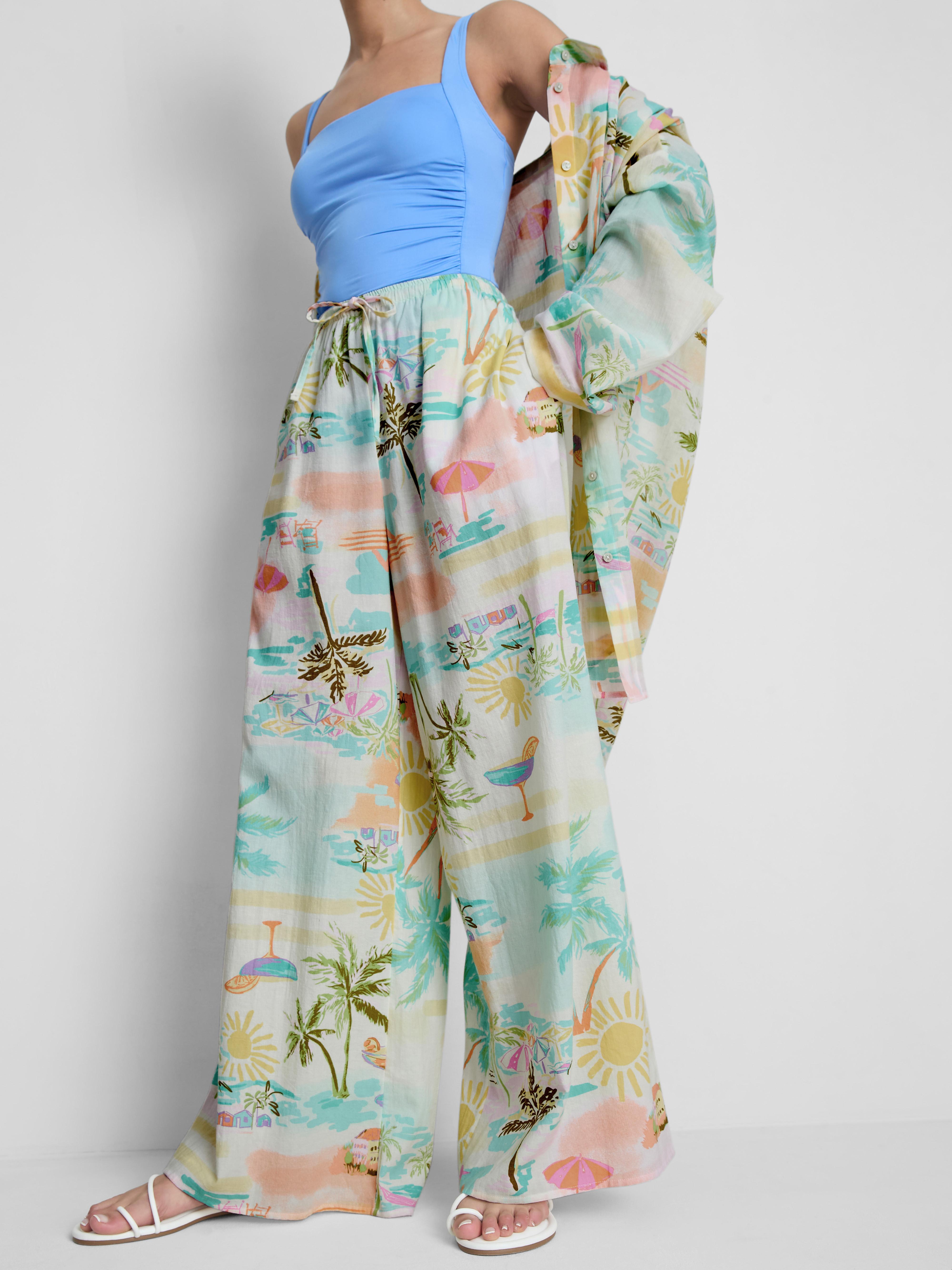Women's Multi Printed Wide-Leg Beach Pants