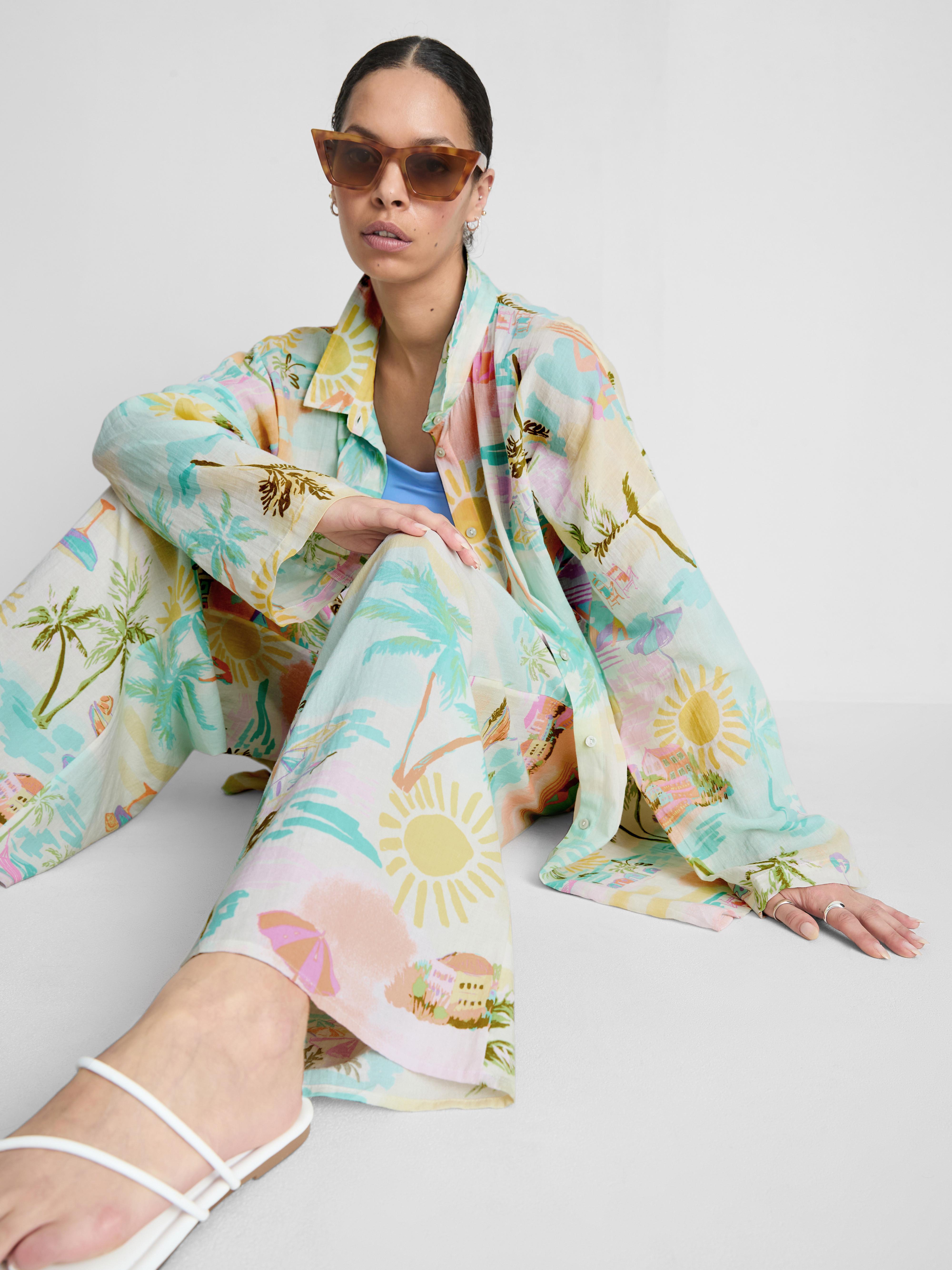 Women's Multi Printed Wide-Leg Beach Pants