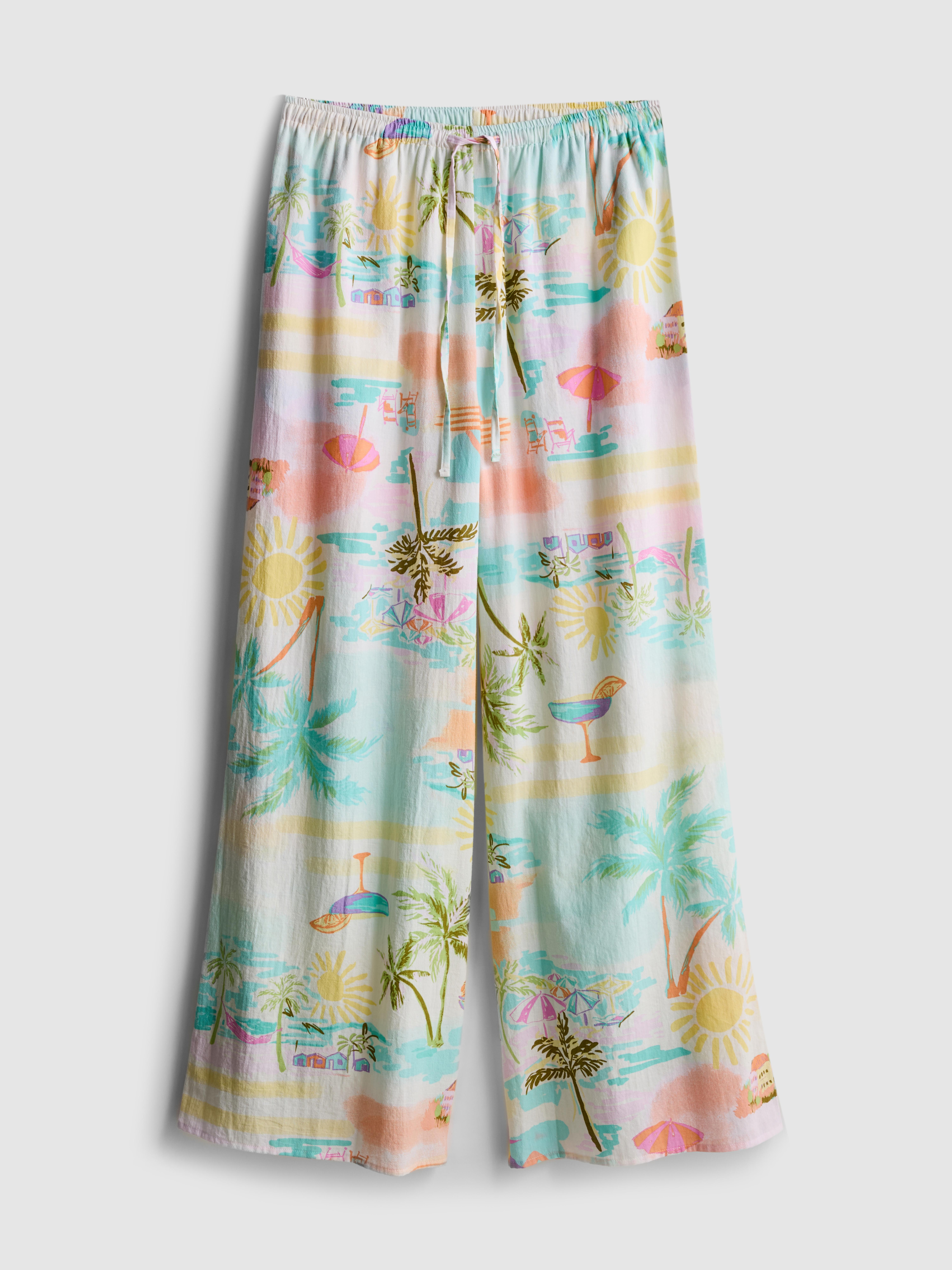 Women's Multi Printed Wide-Leg Beach Pants