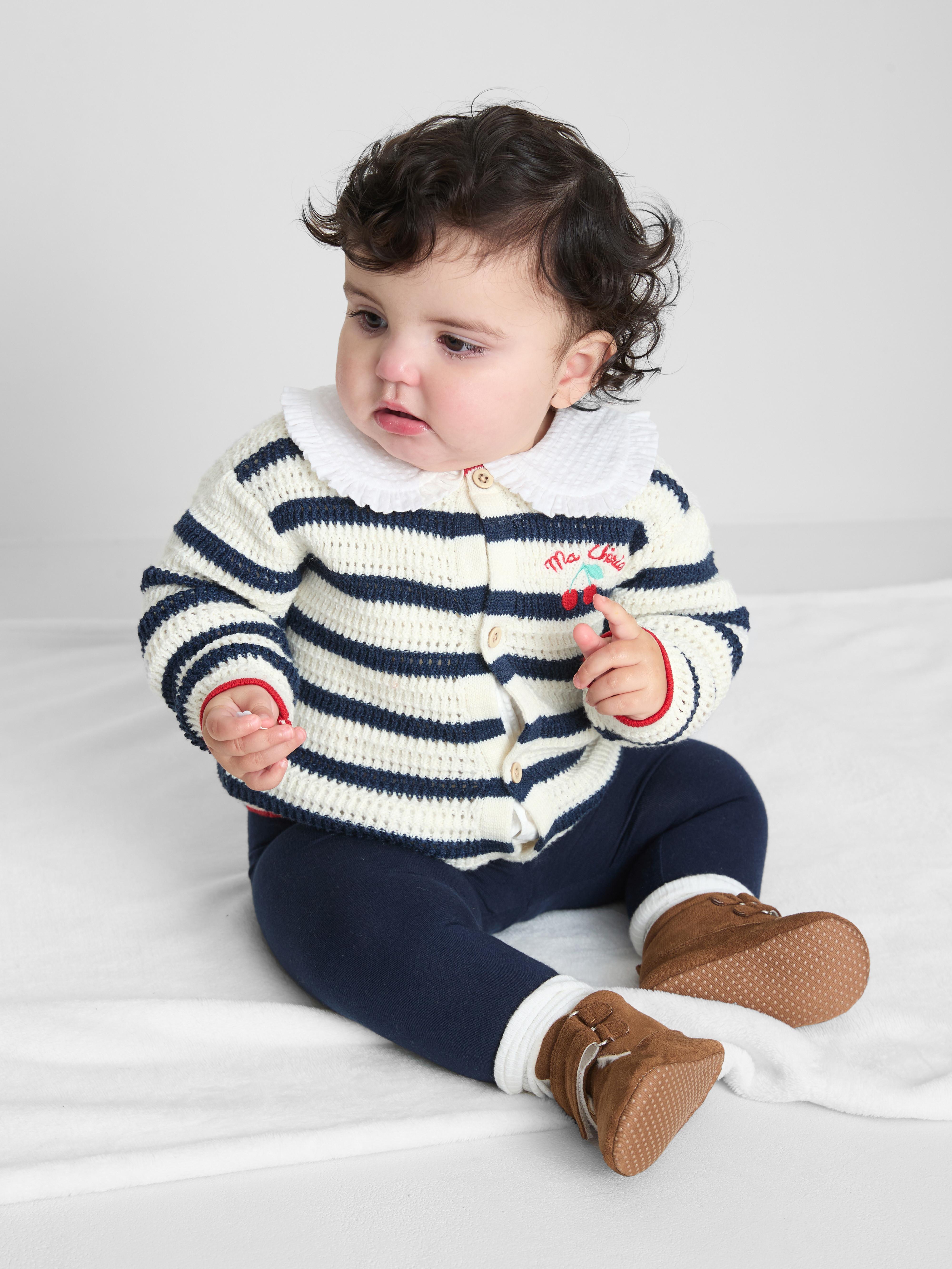 0-36mths | Stripe Embroidered Cardigan