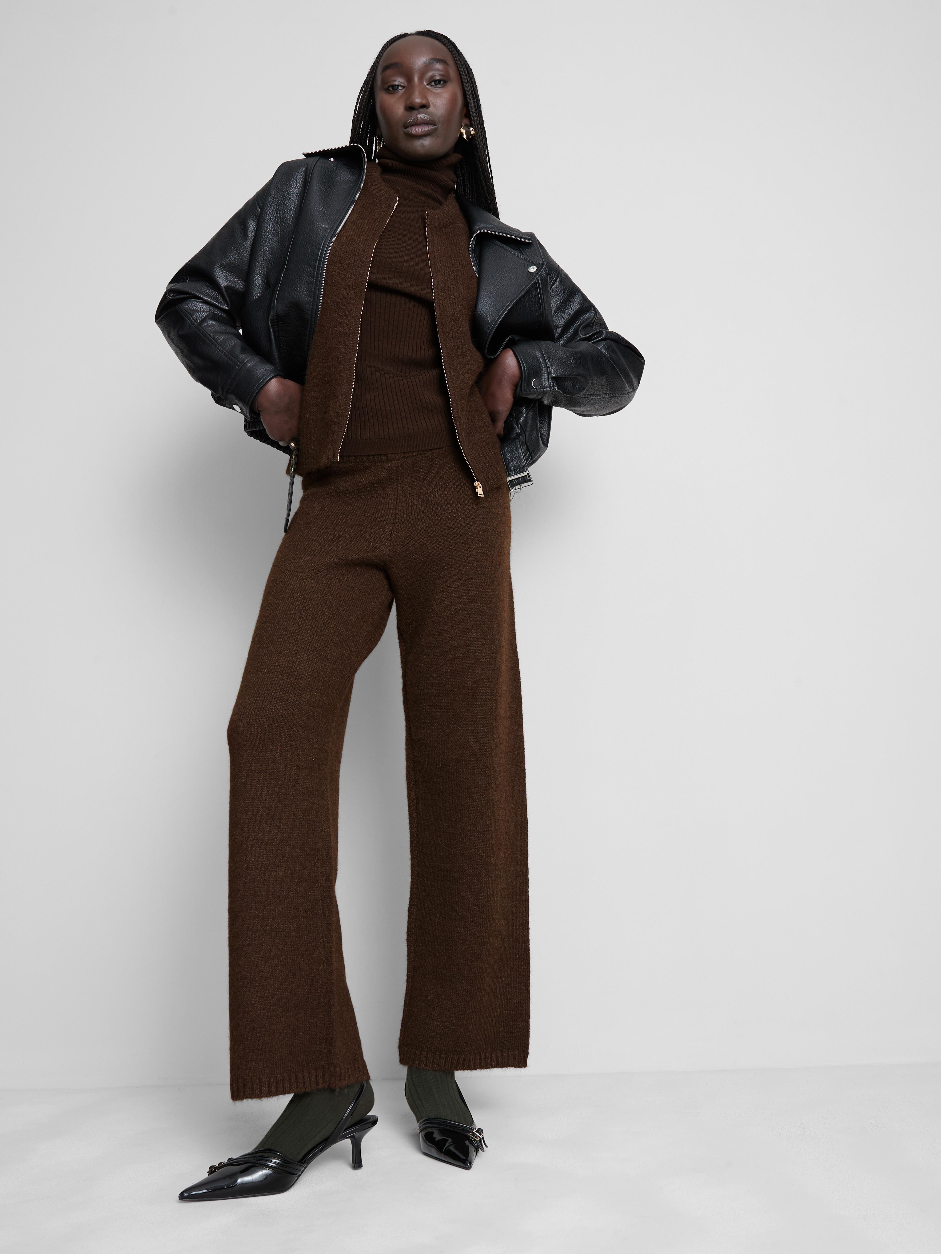 Knitted High Rise Wide Leg Trousers