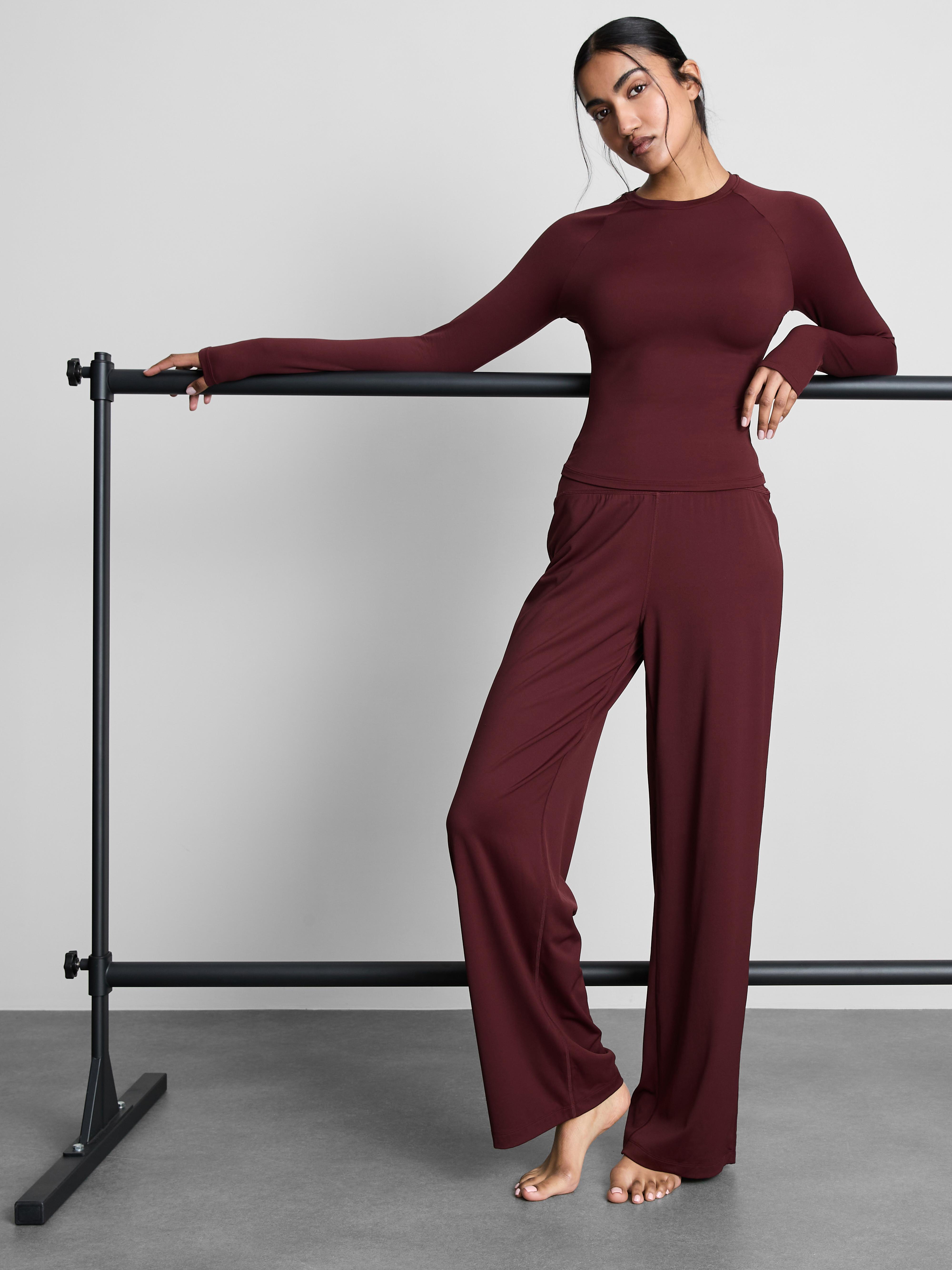 Women's Burgundy Buttery Soft Long-Sleeve Cut-Out Top