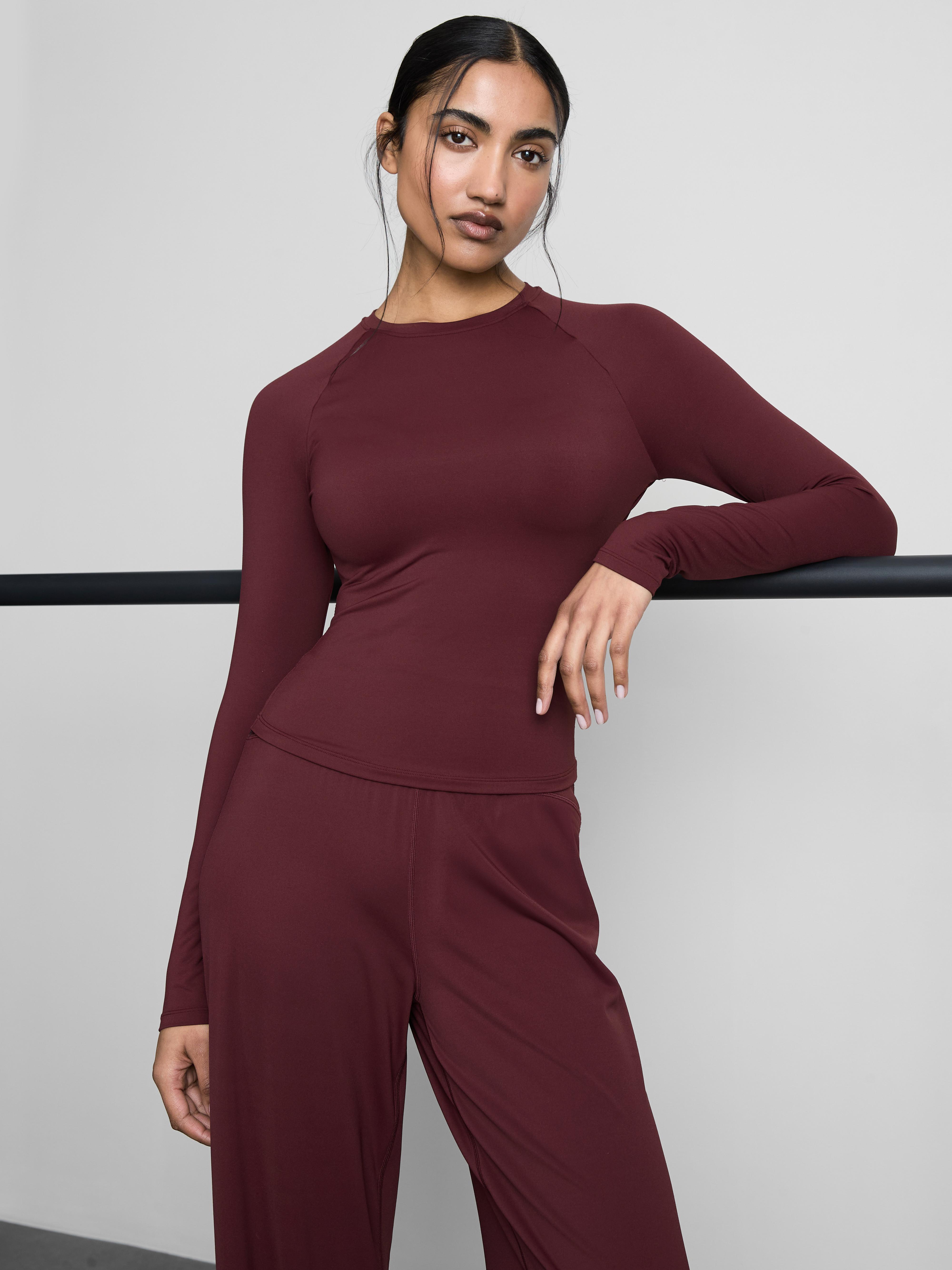 Women's Burgundy Buttery Soft Long-Sleeve Cut-Out Top