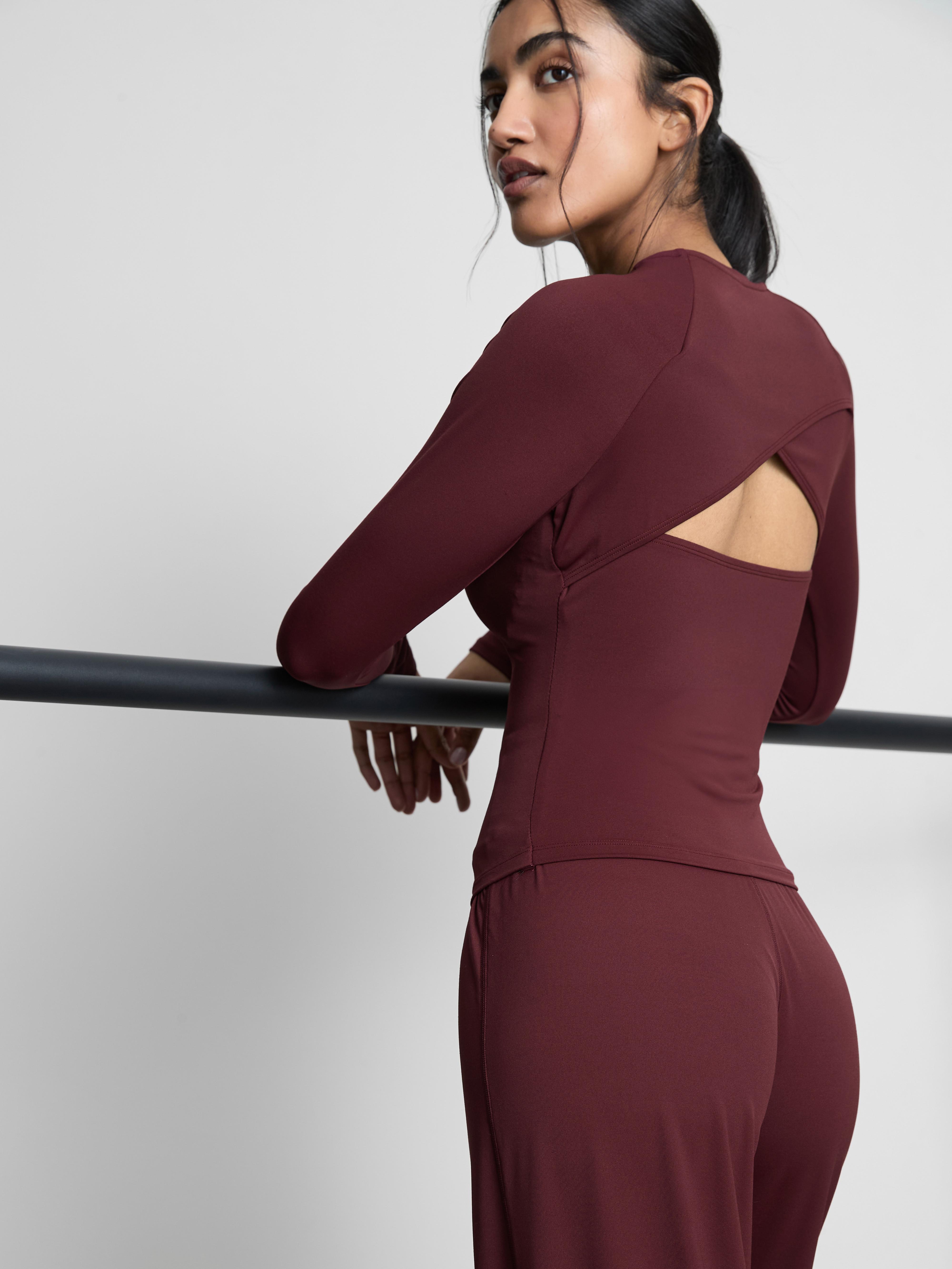 Women's Burgundy Buttery Soft Long-Sleeve Cut-Out Top