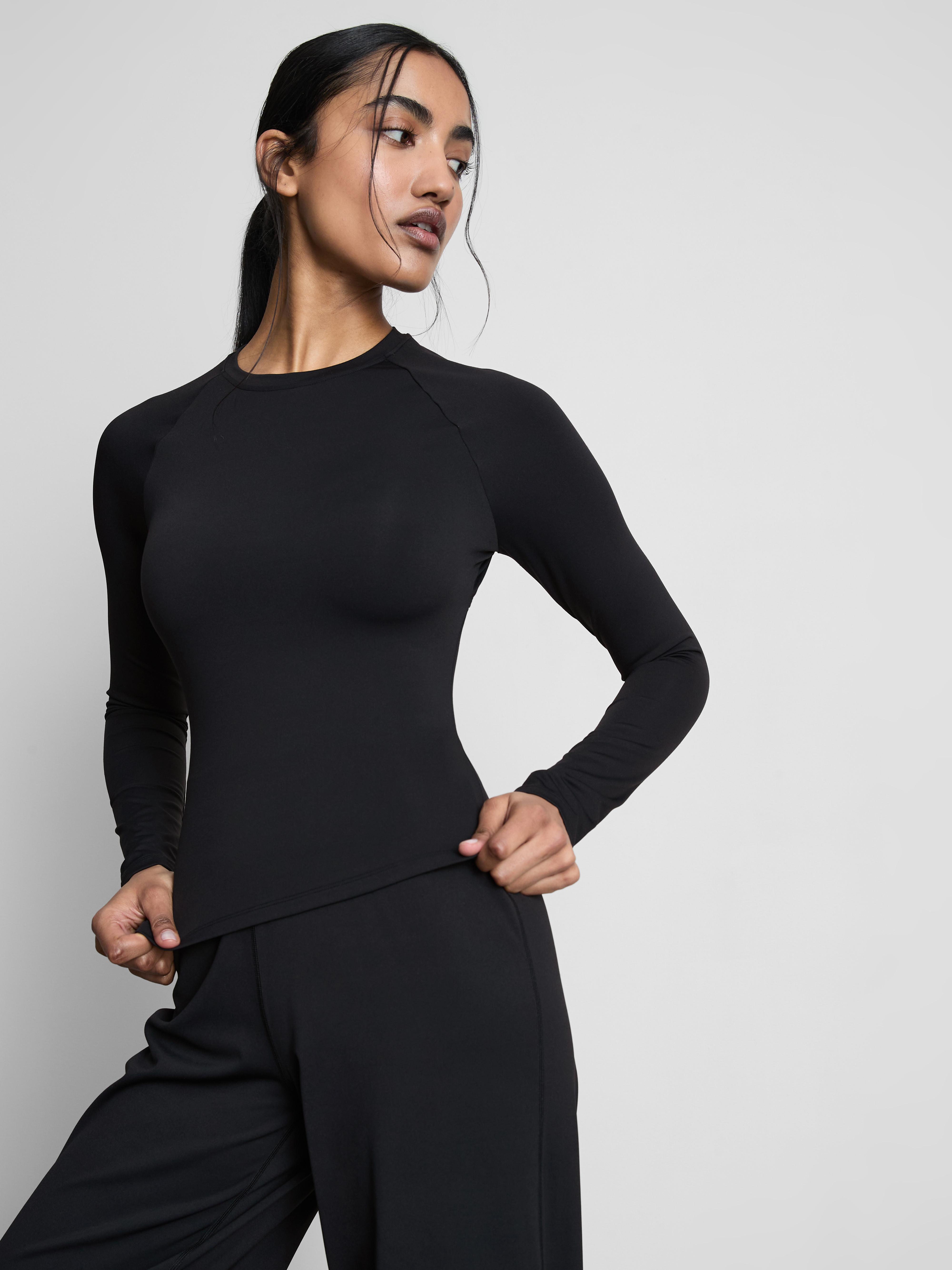 Women's Black Buttery Soft Long-Sleeve Cut-Out Top