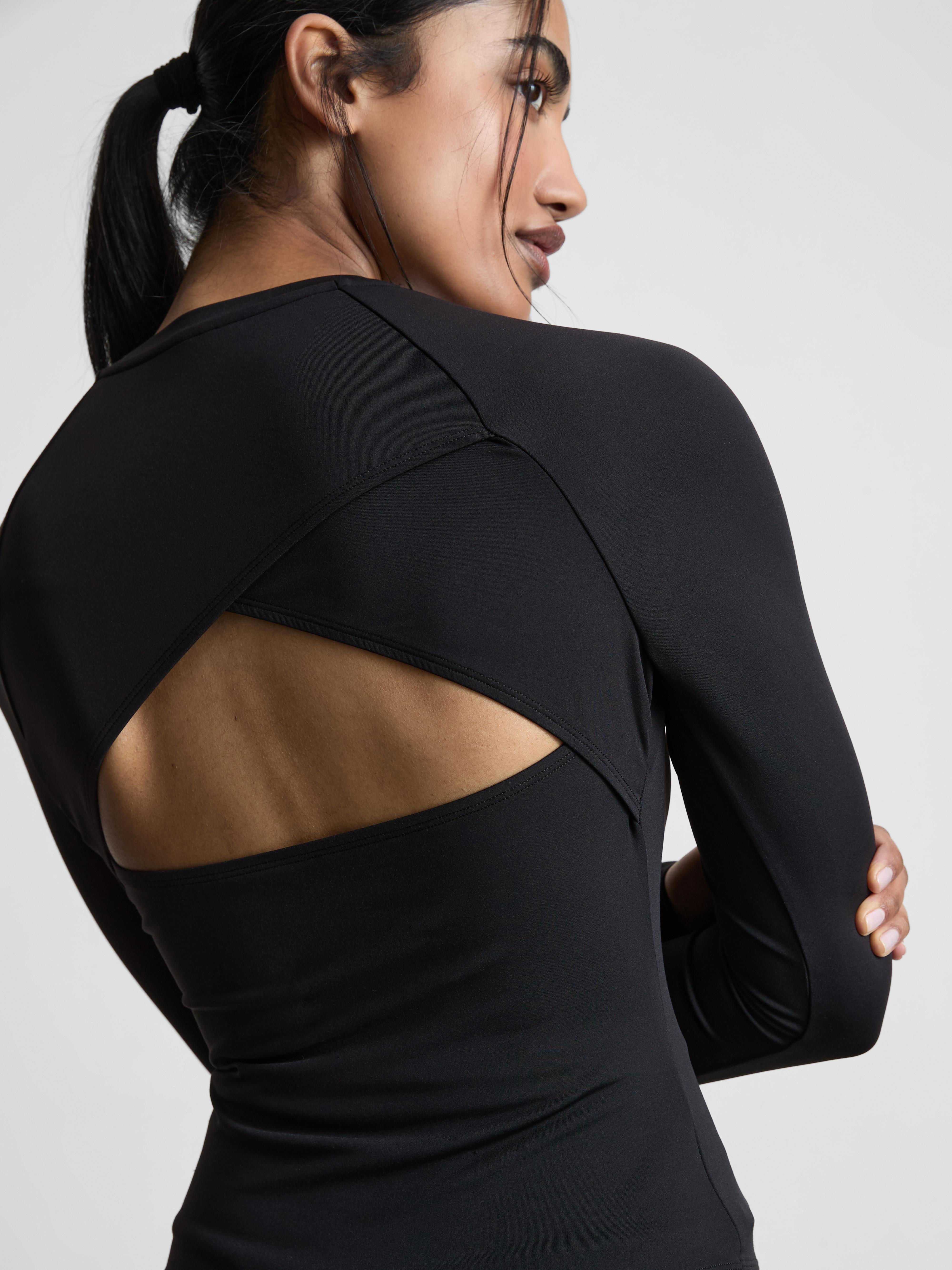 Women's Black Buttery Soft Long-Sleeve Cut-Out Top