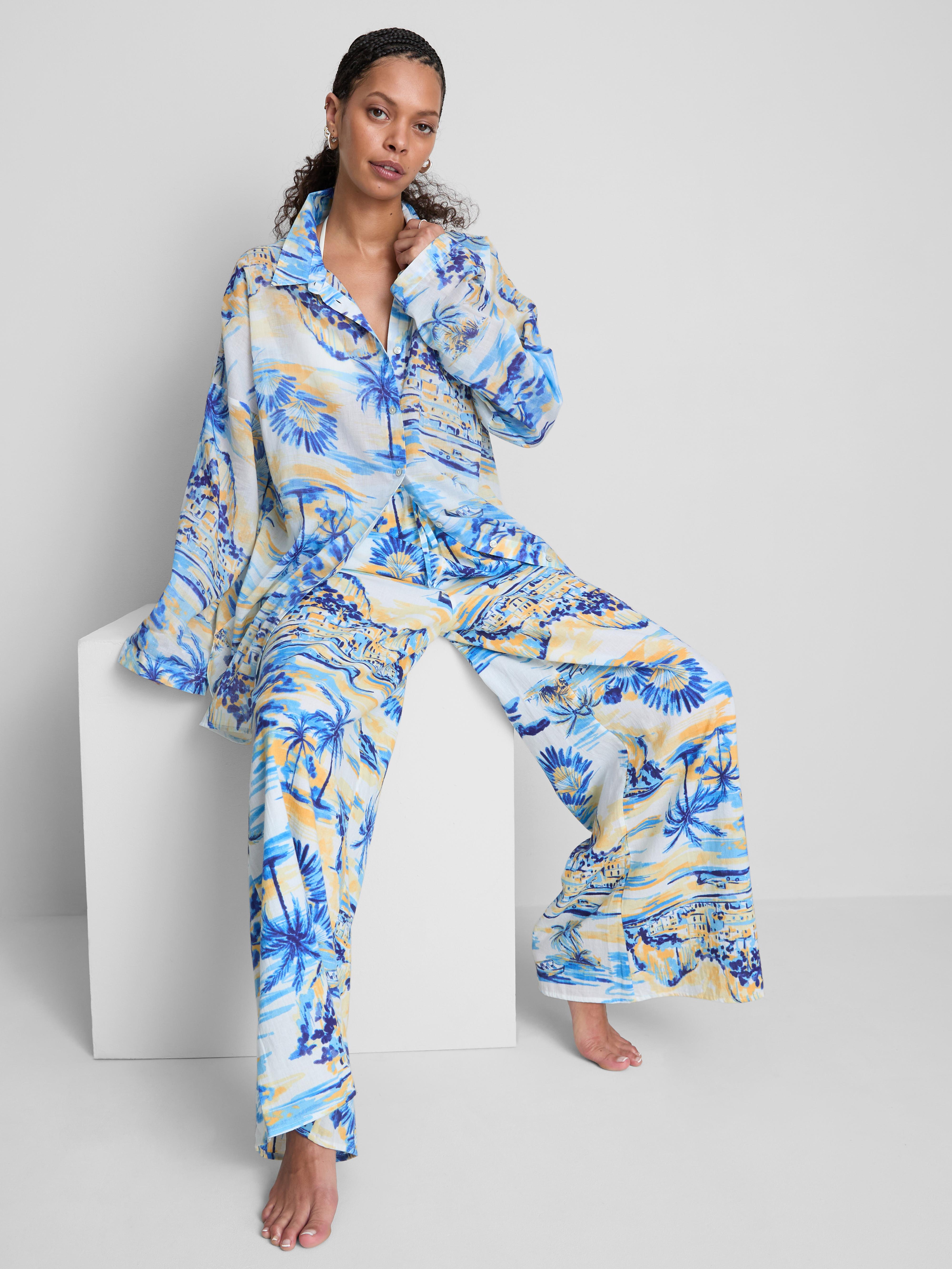 Printed Cotton Beach Shirt Yellow