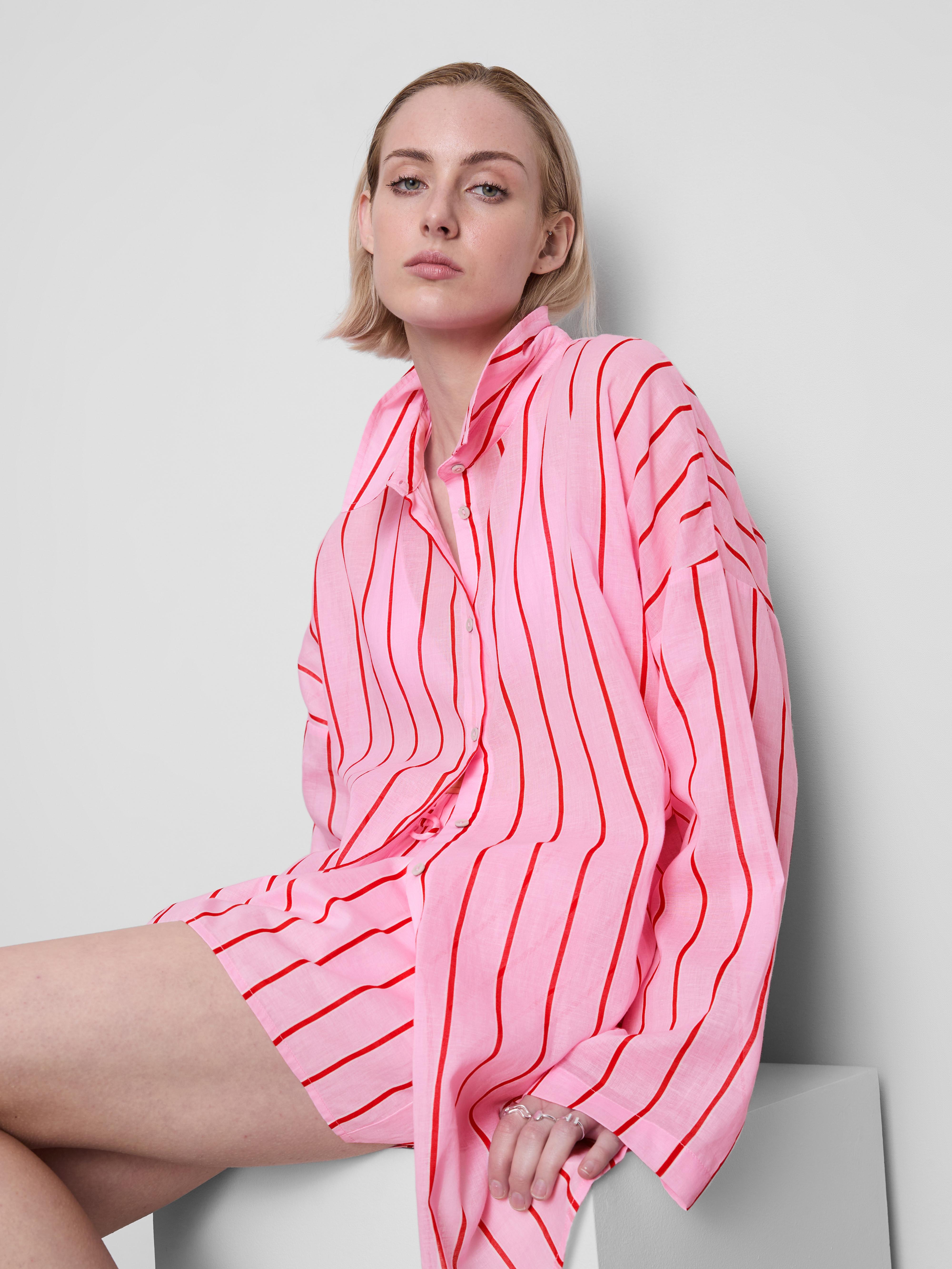 Women's Pink Printed Cotton Beach Button-Down Shirt