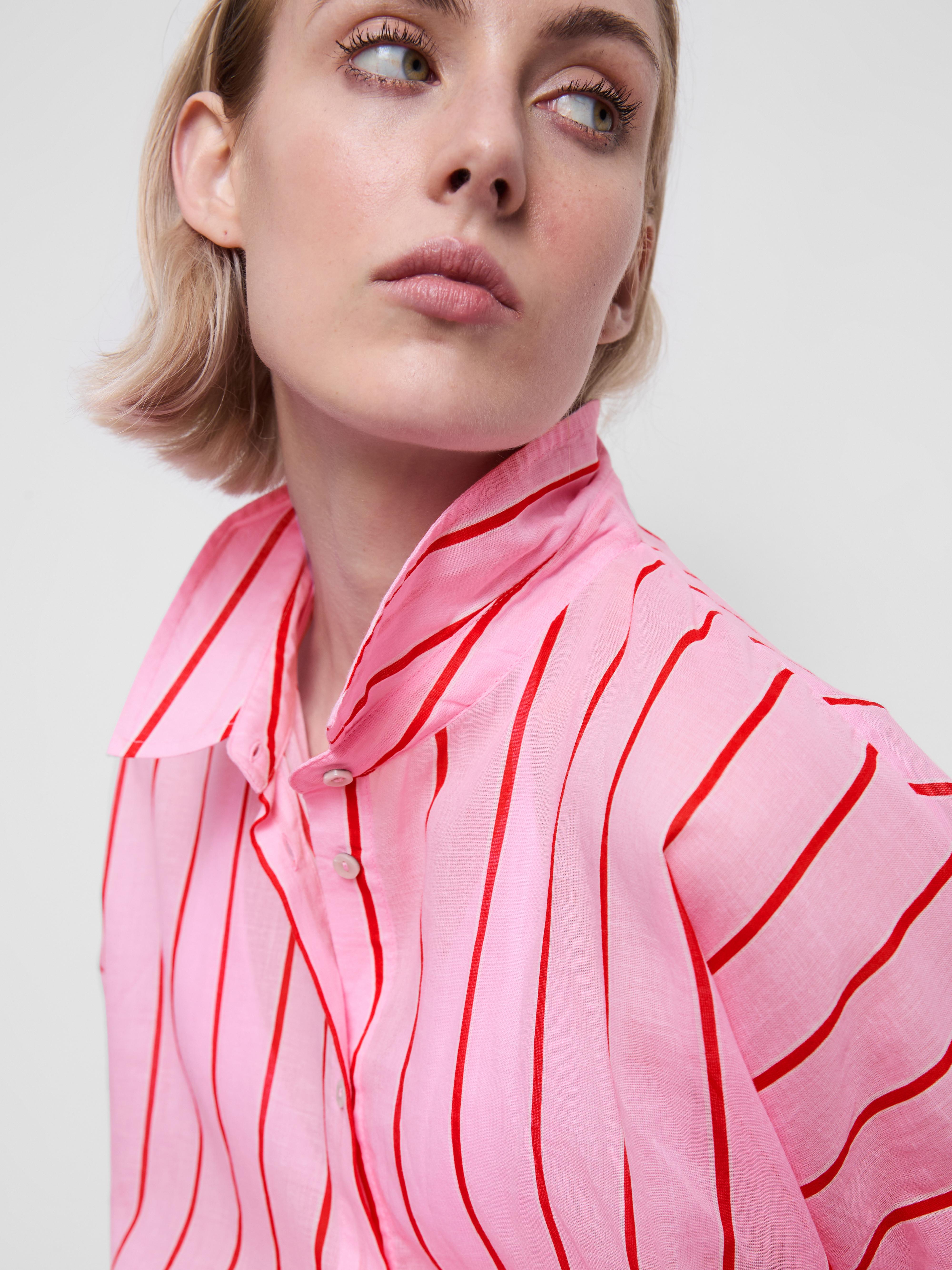 Women's Pink Printed Cotton Beach Button-Down Shirt